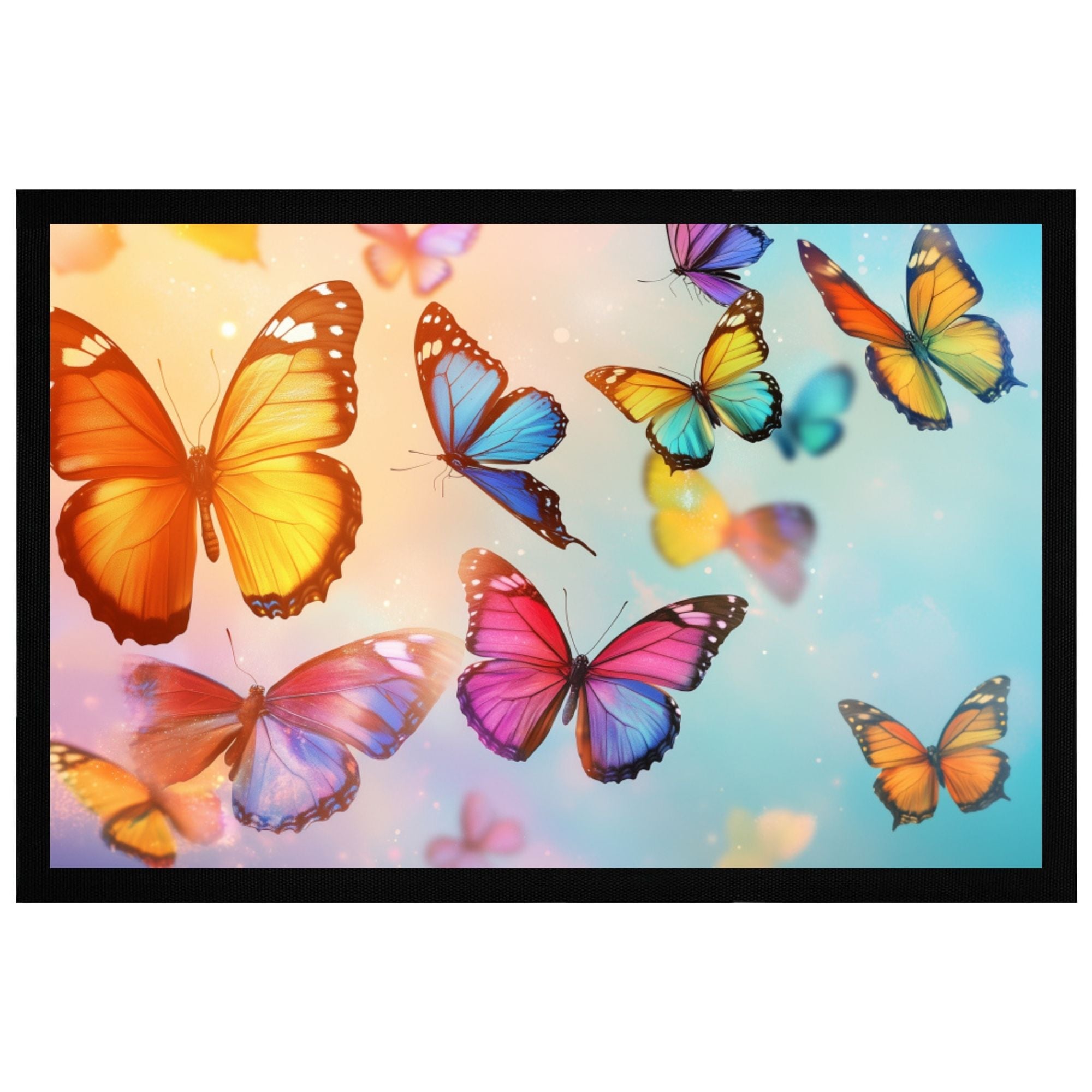 Momentals® Fußmatte mit bunten Schmetterlingen in lebendigen Farben, 60x40cm, rutschfeste Rückseite.