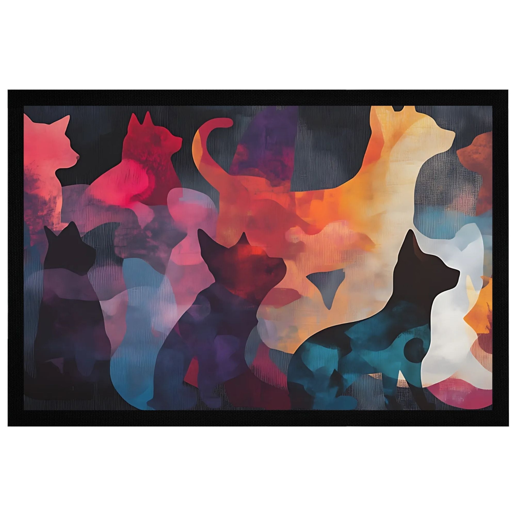 Momentals Fußmatte mit bunten Katzensilhouetten, 60x40cm, rutschfest für Eingangsbereich.