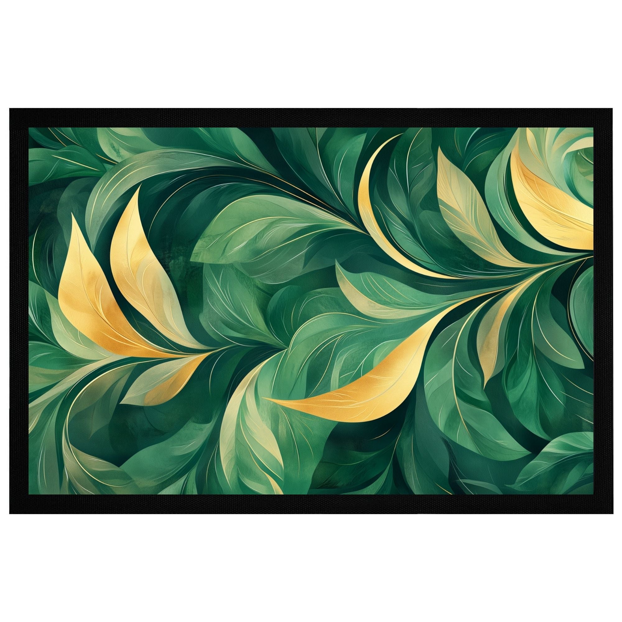 Momentals® Fußmatte mit goldenem Blattdesign auf grünem Hintergrund, 60x40cm, rutschfeste Rückseite für Sicherheit.