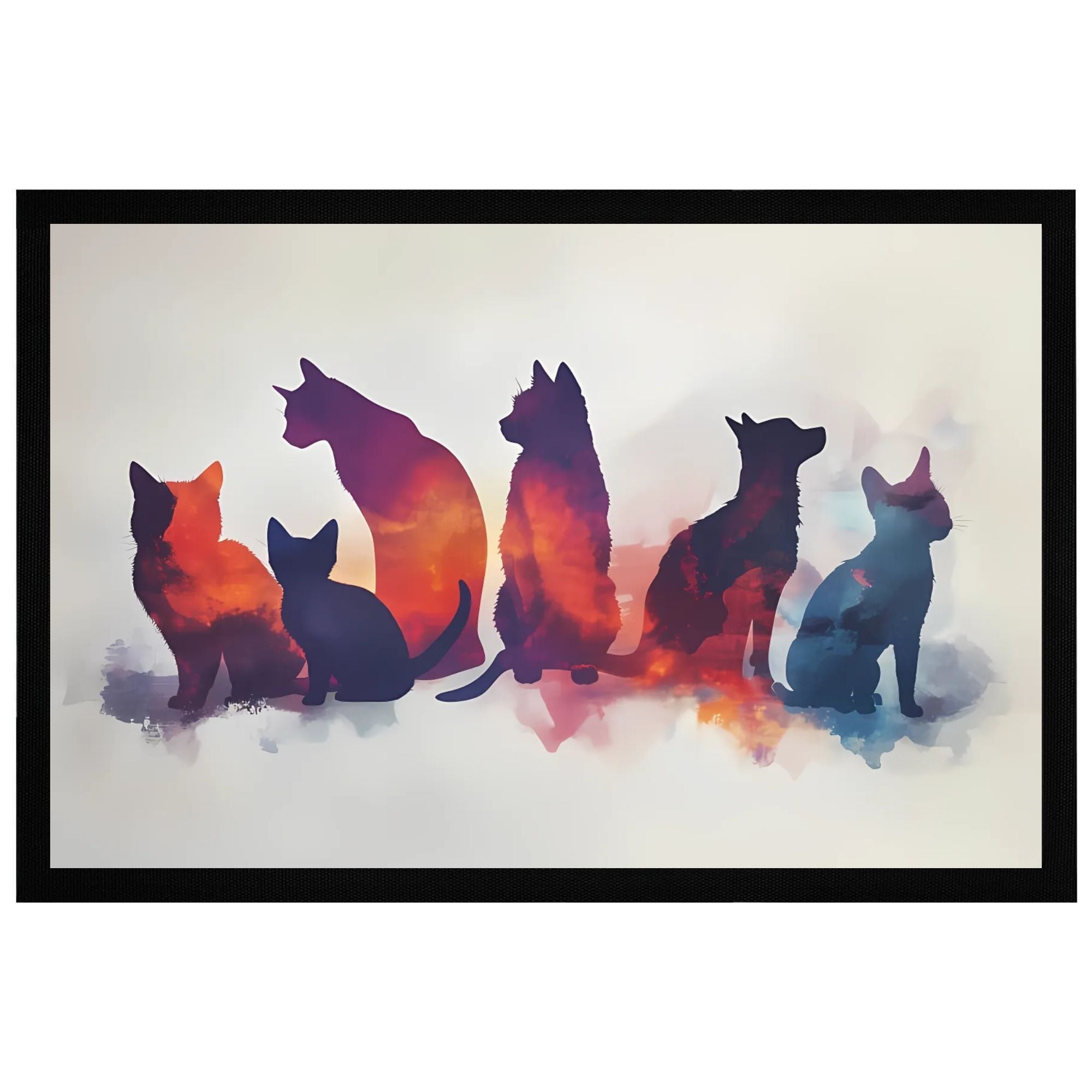 Momentals® Fußmatte mit bunten Katzensilhouetten – perfekt für Katzenfreunde, 60x40cm, rutschfeste Rückseite.