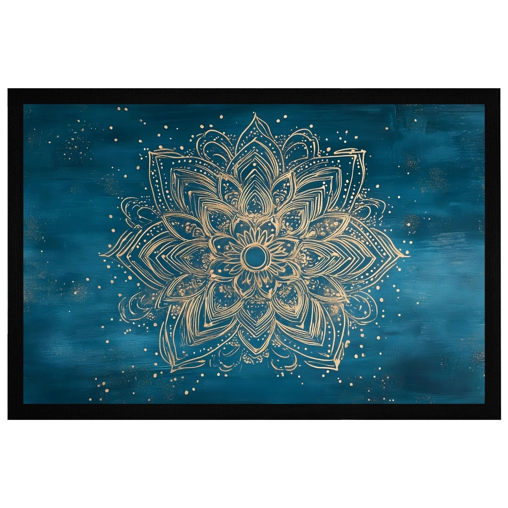 Elegante Mandala Fußmatte in Blau und Gold, 60x40cm, mit rutschfester Rückseite für Eingangsbereiche.