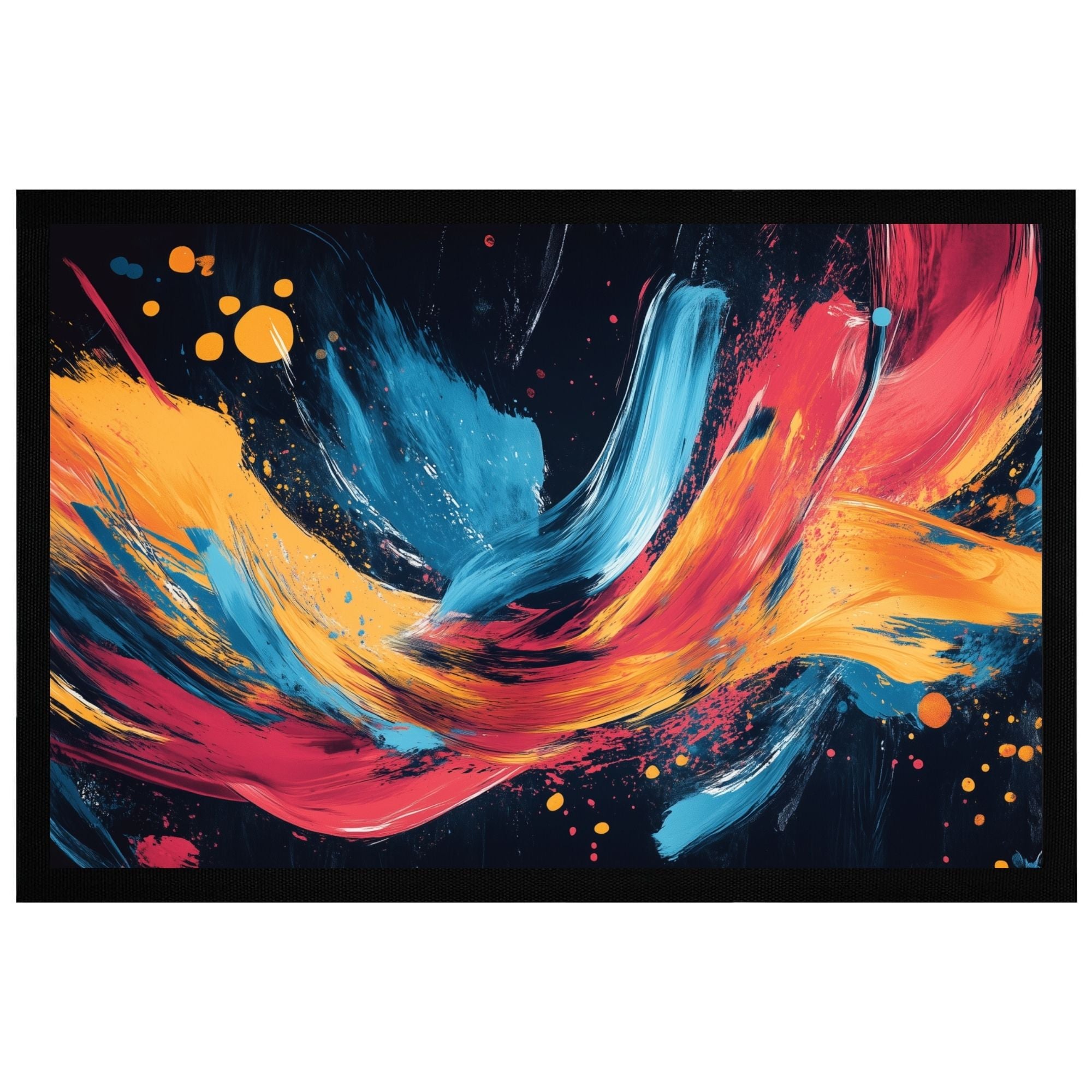Momentals® Fußmatte mit bunten Pinselstrichen in Blau, Rot und Gelb, rutschfeste Rückseite, 60x40cm.