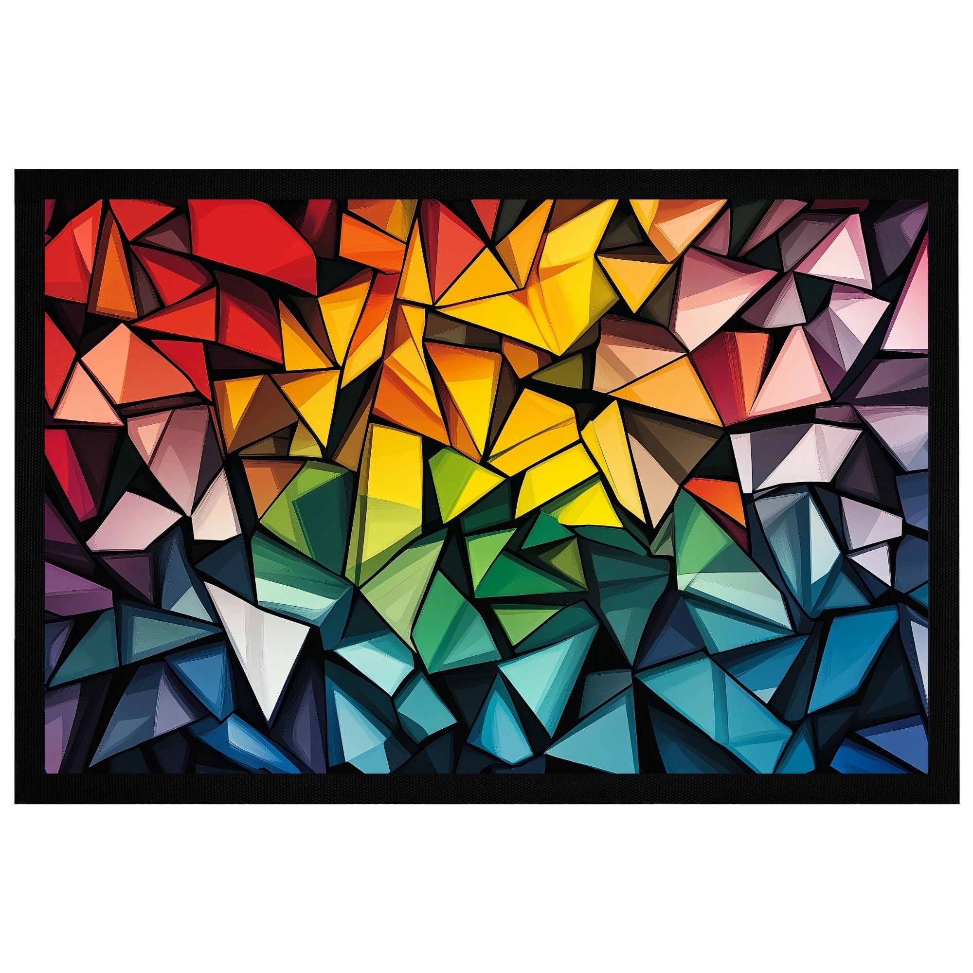 Bunte Mosaik-Fußmatte mit geometrischem Design in kräftigen Farben, 60x40cm, ideal für Eingangsbereich.