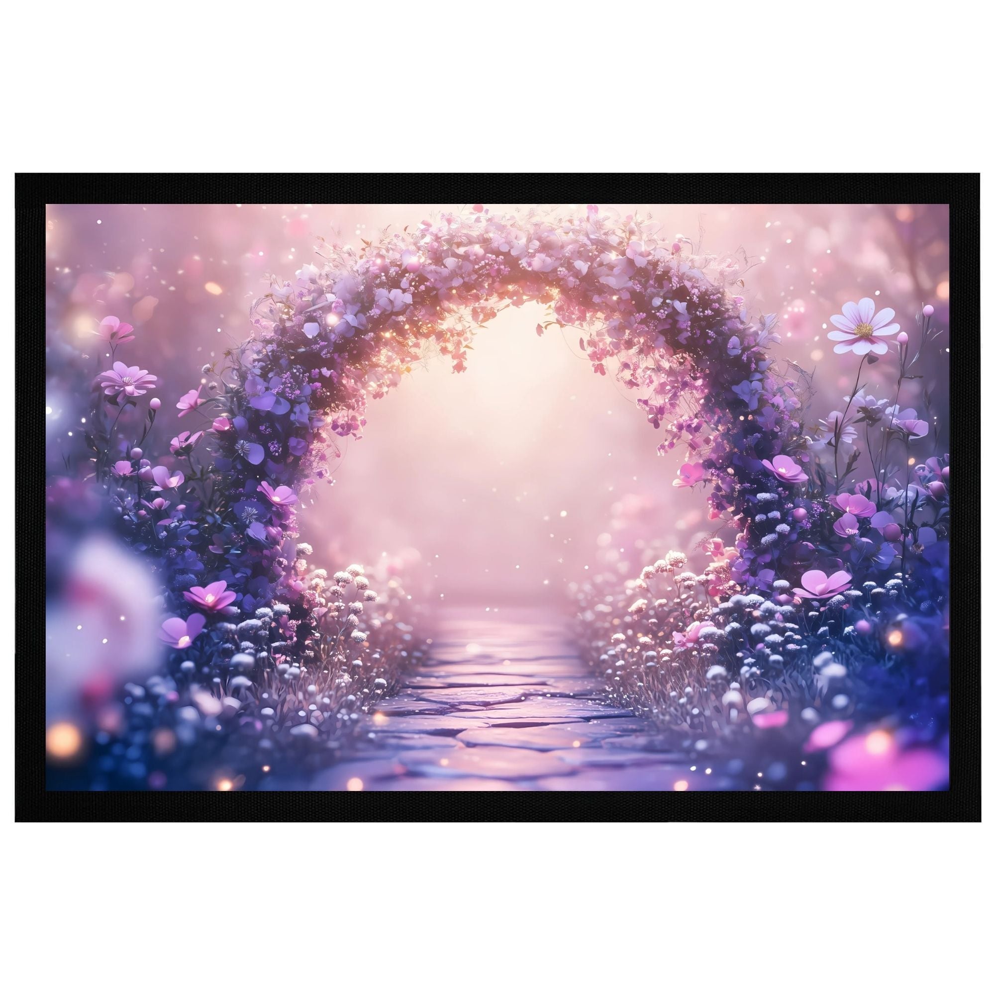Momentals Fußmatte Blumenbogen mit floralem Design in sanften Pastelltönen für romantische Eingangsbereiche.