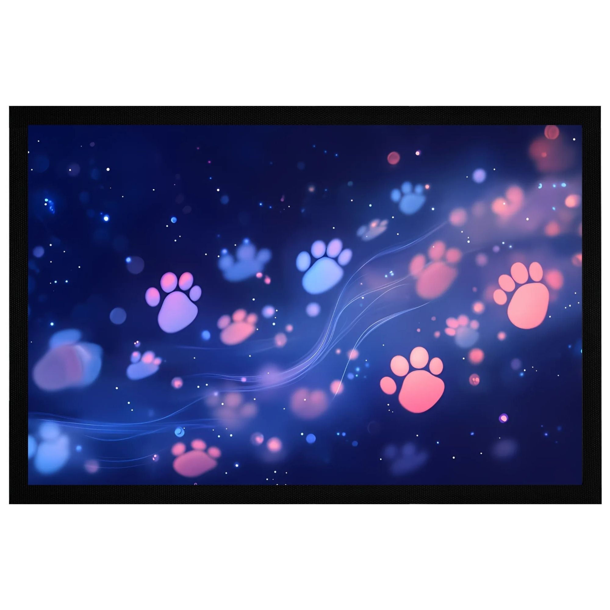 Momentals Fußmatte mit leuchtenden Pfotenabdrücken in Rosa und Blau, rutschfest, 60x40cm, ideal für Katzenliebhaber.