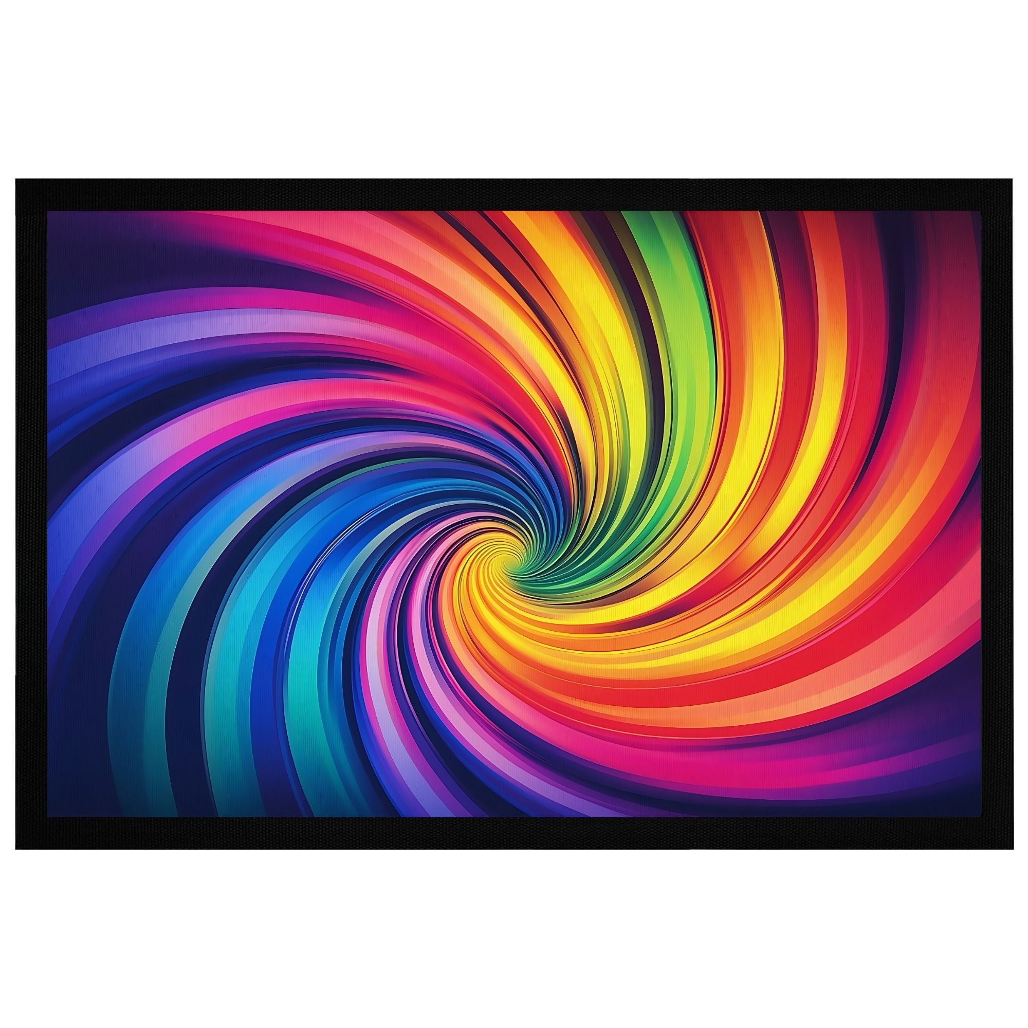 Bunte Momentals® Fußmatte mit Regenbogenspirale in dynamischen Farben und rutschfester Rückseite, 60x40cm.