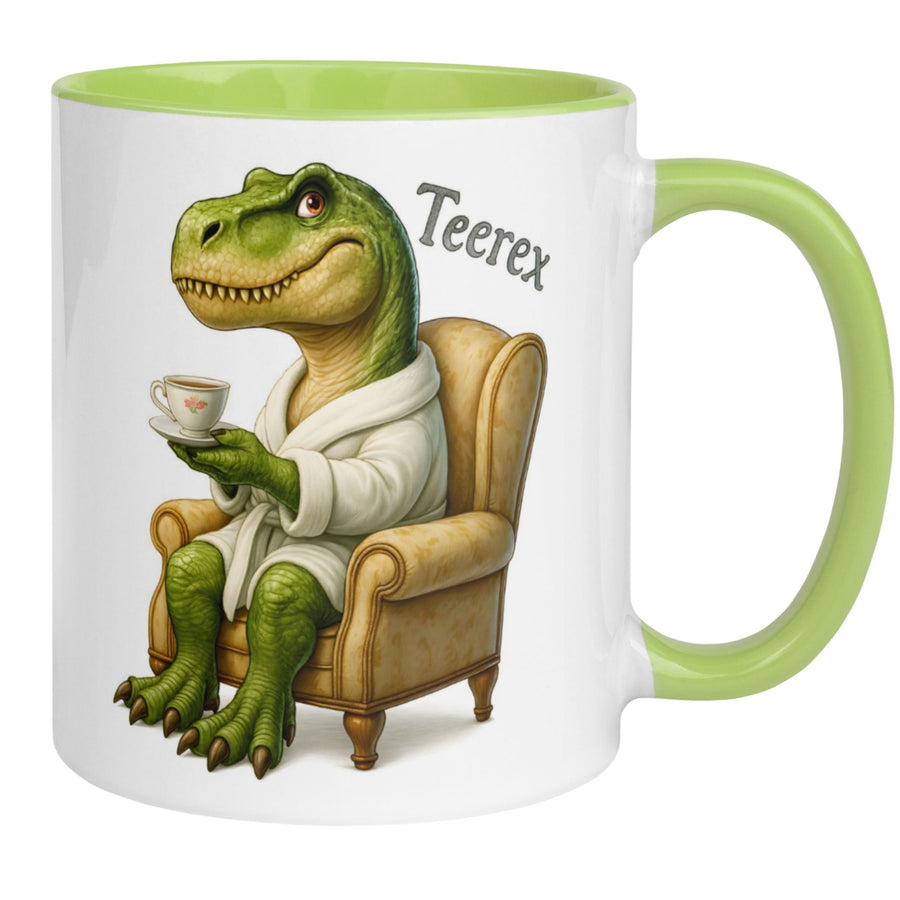 Dino Tasse | Teerex - T-Rex Dinosaurier mit Tee und Bademantel