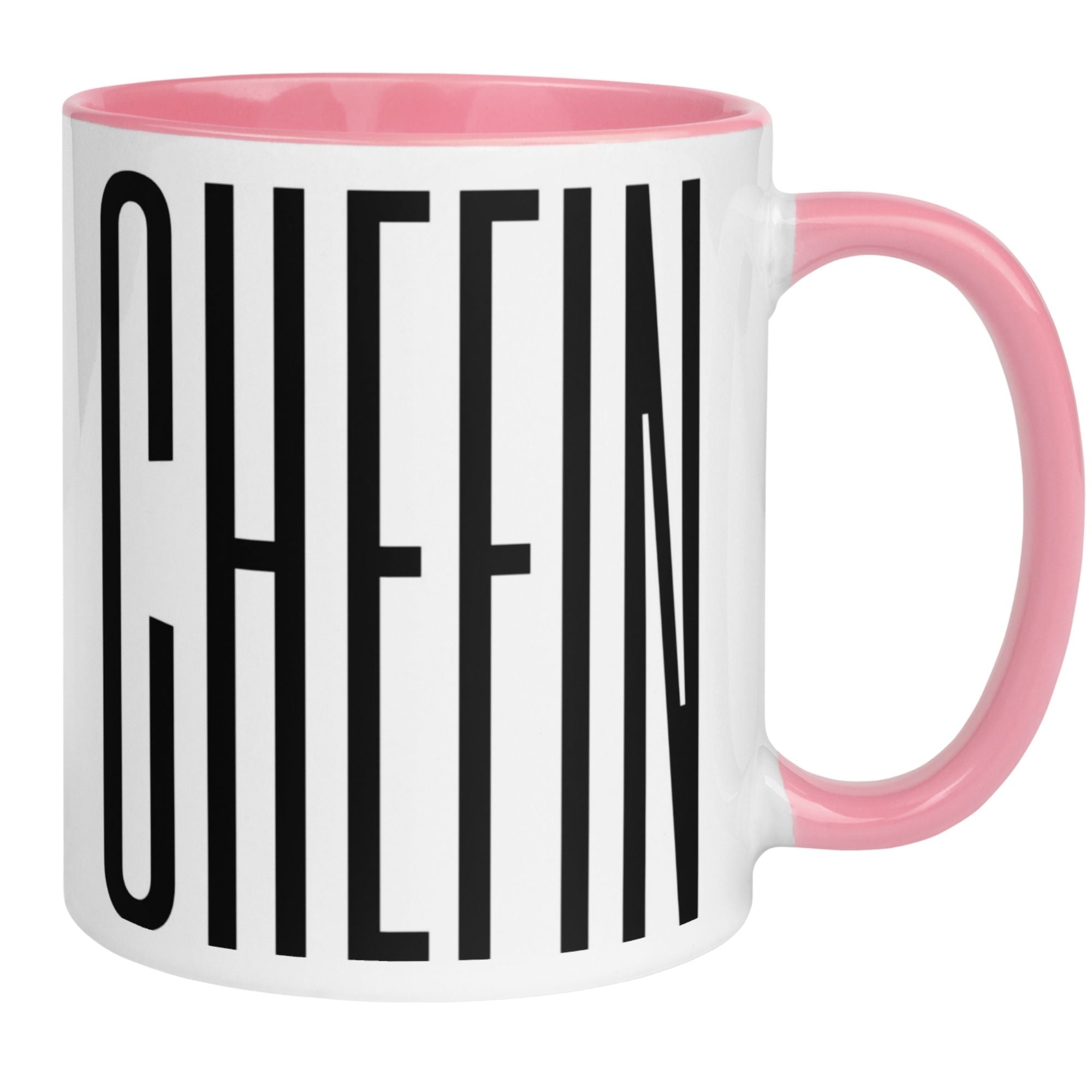 Momentals CHEFIN XXL Tasse mit modernem, typografischem Design für starke Frauen im Berufsleben.