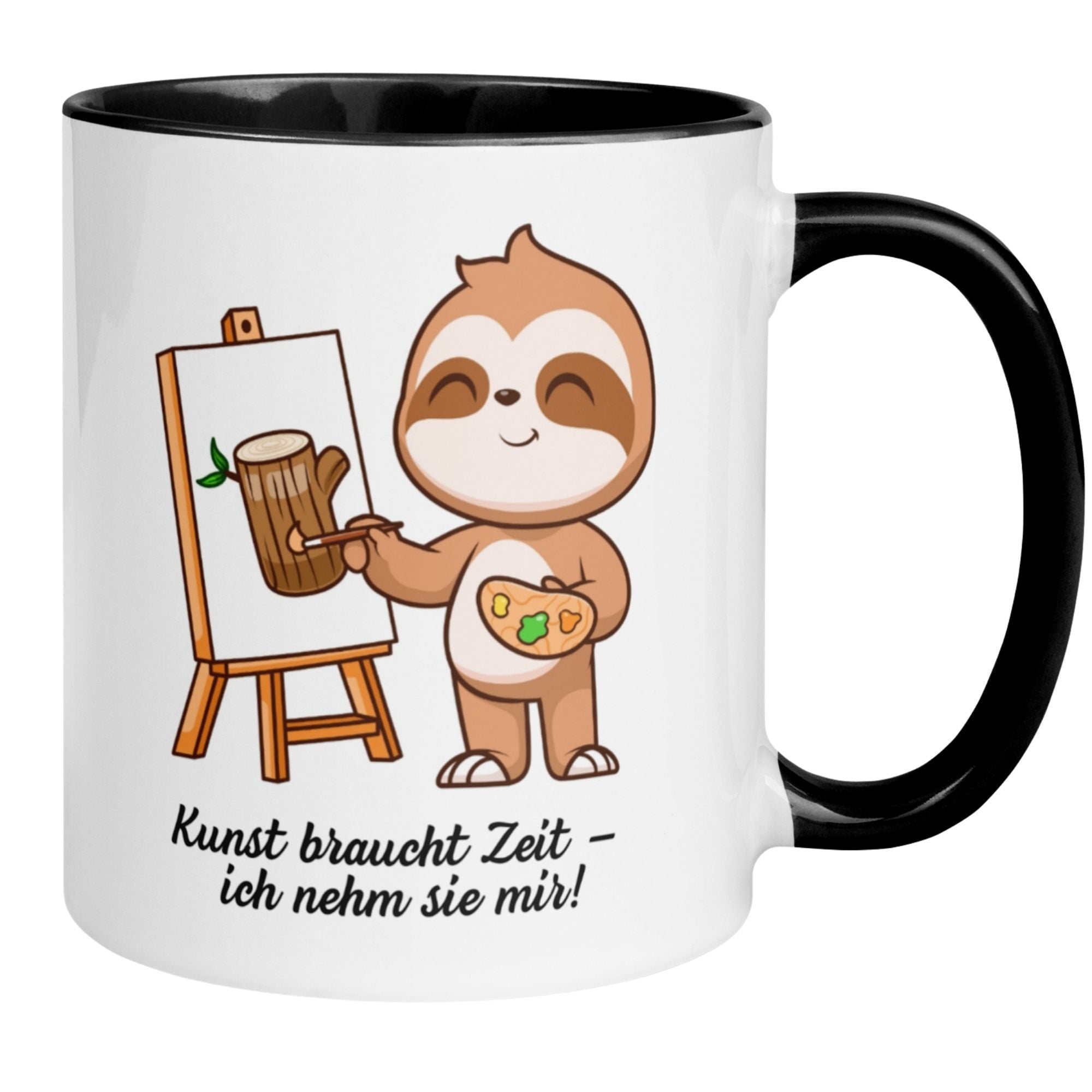 Momentals Tasse mit faultier, das malt, Spruch "Kunst braucht Zeit – ich nehm sie mir!"