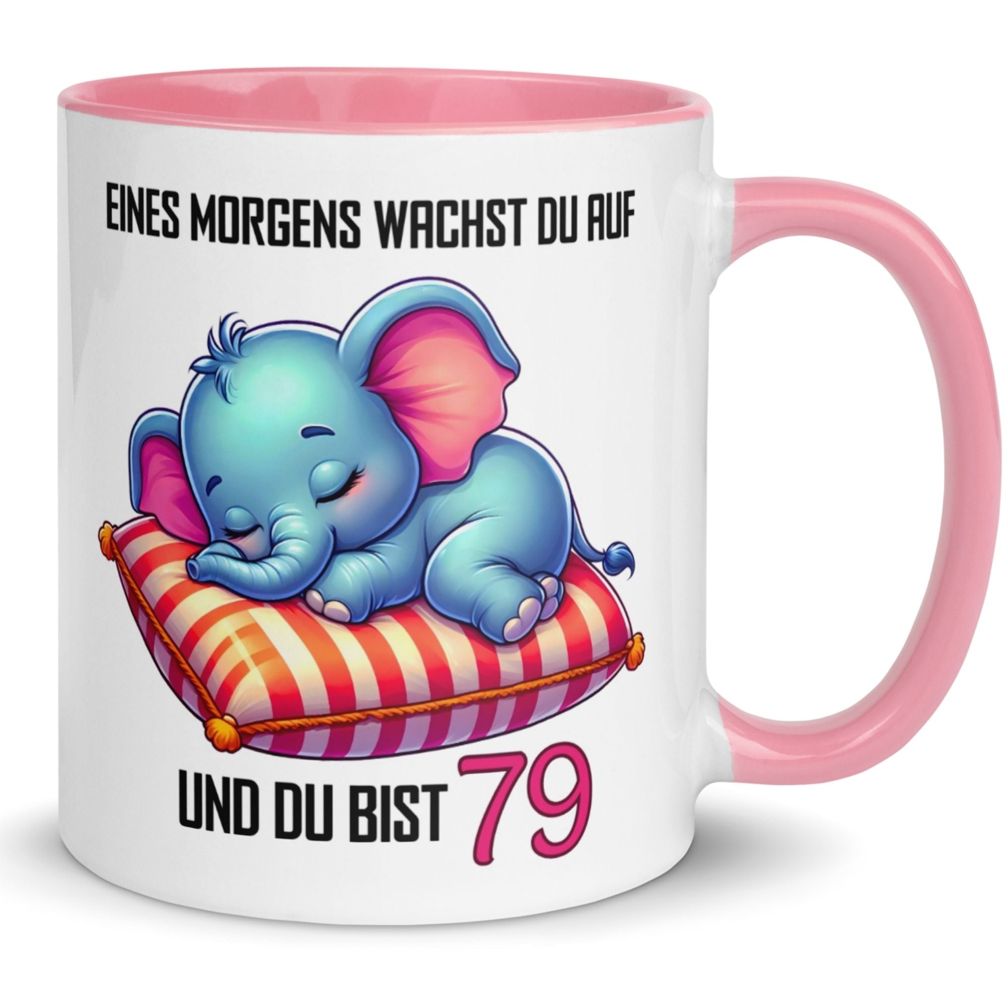 Momentals® Tasse 79. Geburtstag | Elefant & Spruch | Eines Morgens wachst du auf und du bist 79