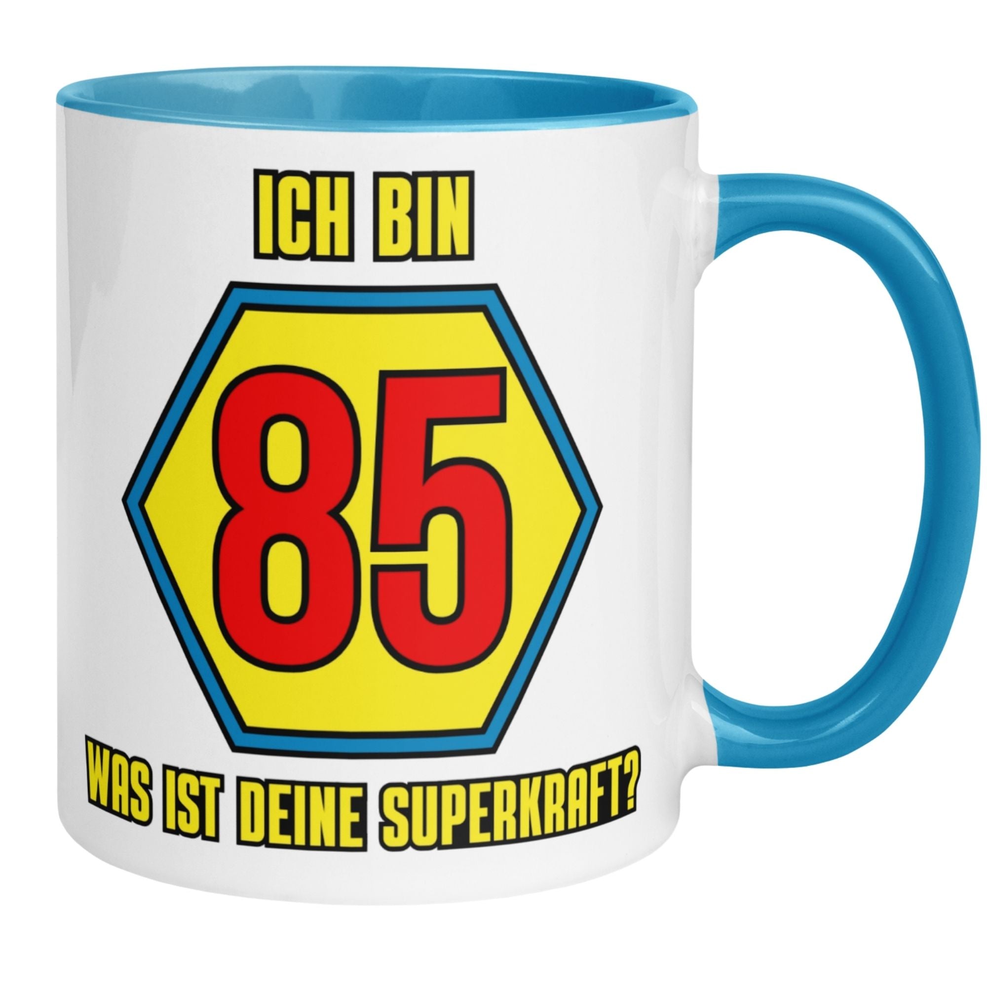 Momentals® Tasse 85. Geburtstag | Superheld & Spruch | Ich bin 85 und was ist deine Superkraft