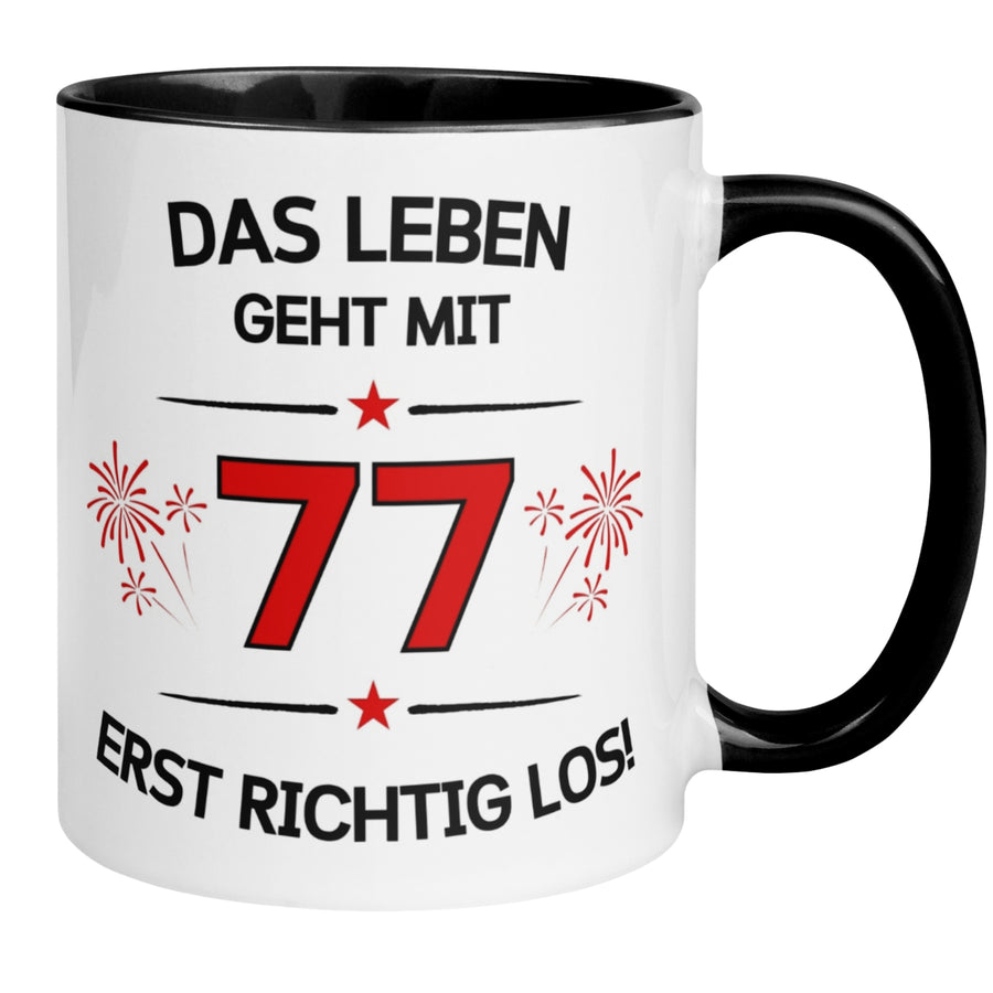 Tasse 77. Geburtstag | Feuerwerk & Spruch | Das Leben geht mit 77 erst Los