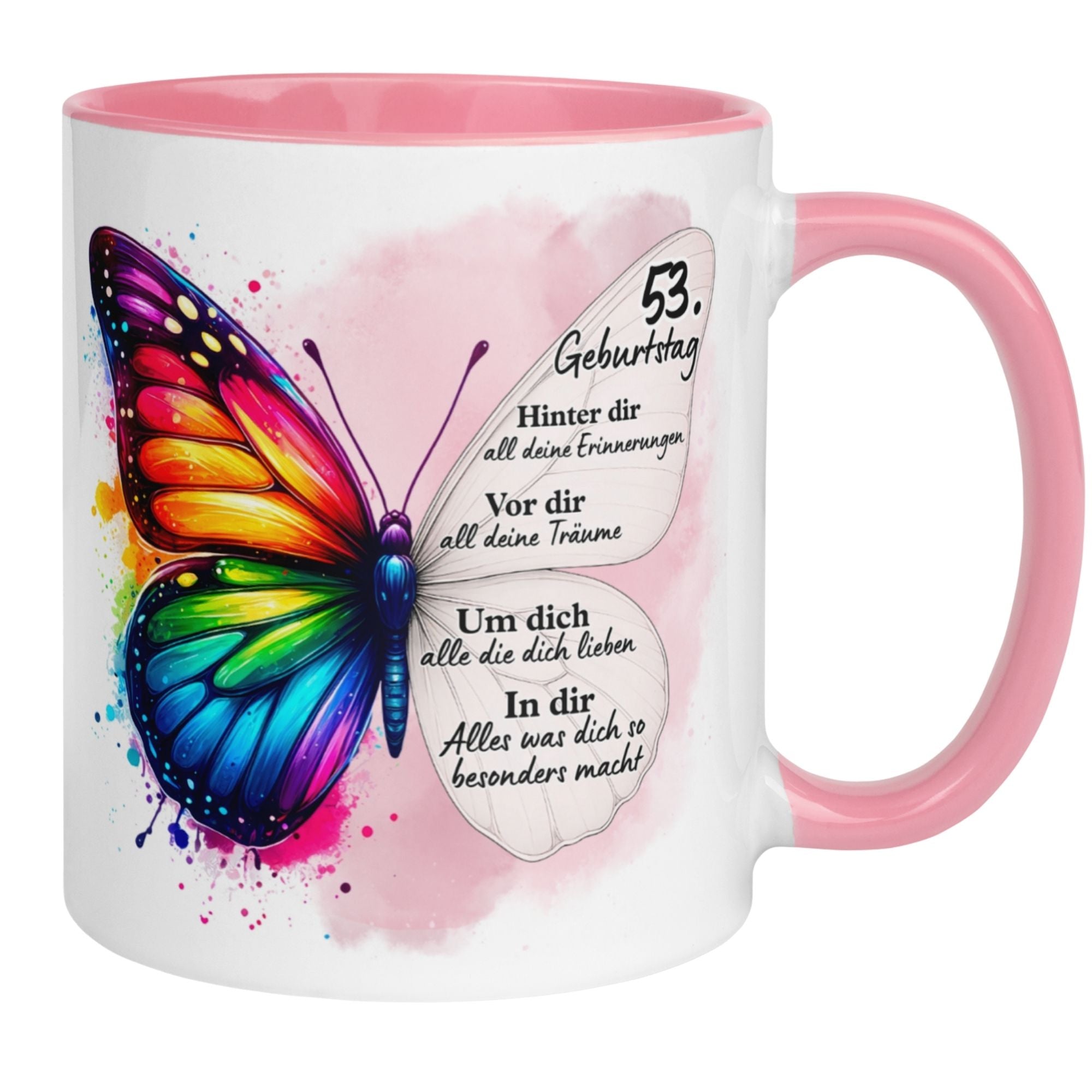 Momentals® Tasse 53. Geburtstag | Schmetterling & Spruch | Hinter dir Erinnerungen - vor dir Träume