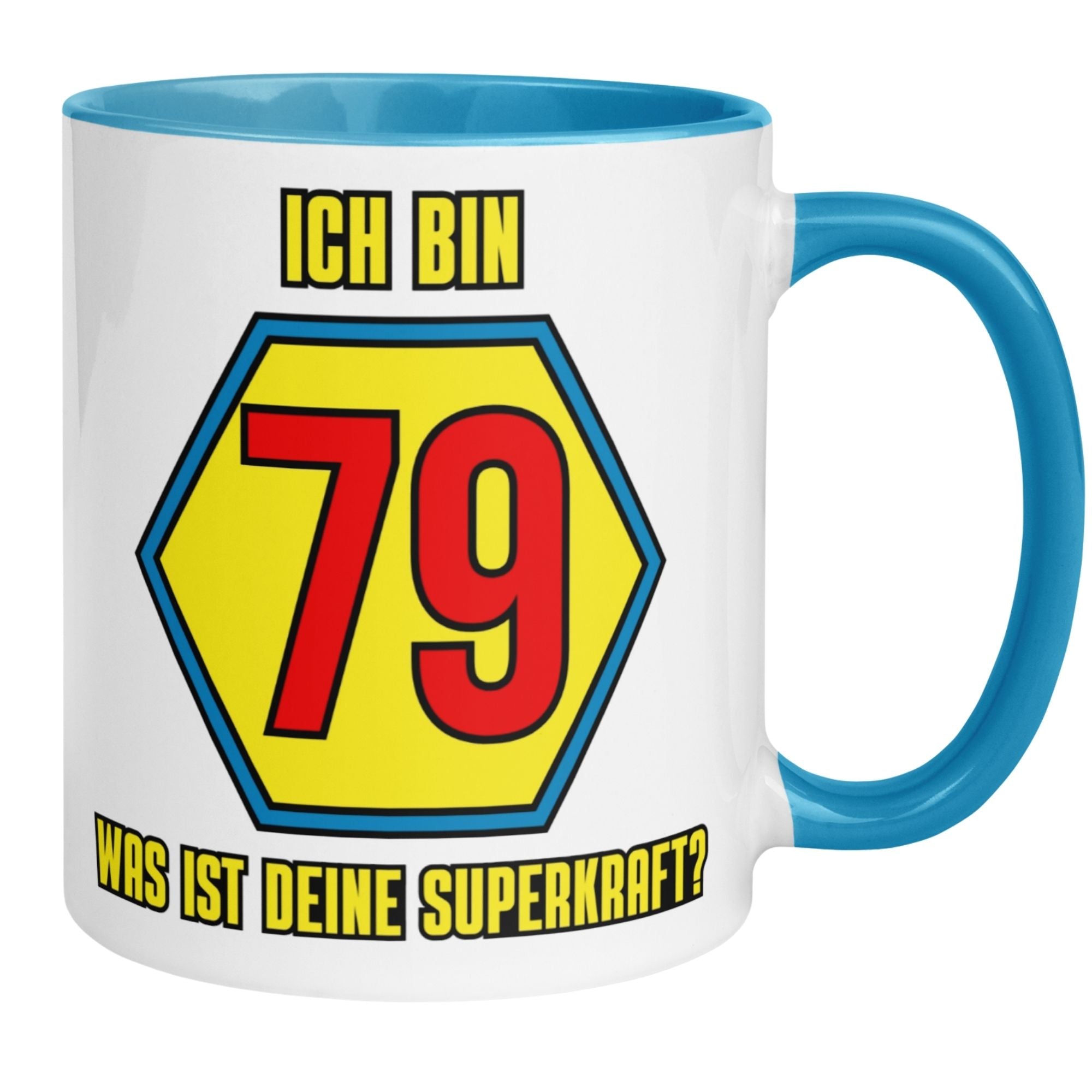 Momentals® Tasse 79. Geburtstag | Superheld & Spruch | Ich bin 79 und was ist deine Superkraft