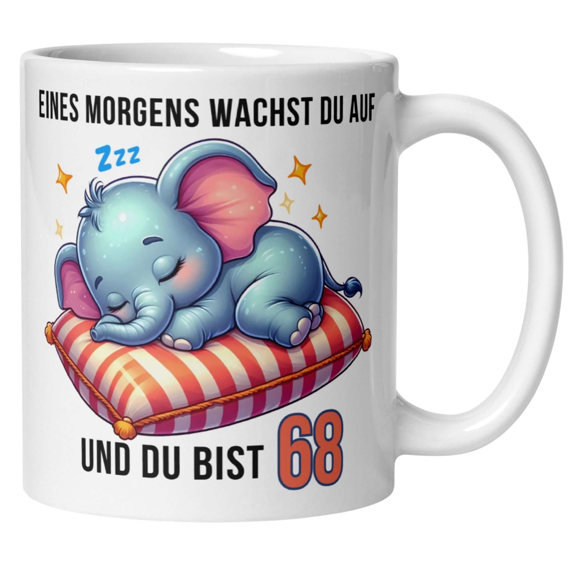 Momentals® Tasse 68. Geburtstag | Elefant & Spruch | Eines Morgens wachst du auf und du bist 68 • Momentals
