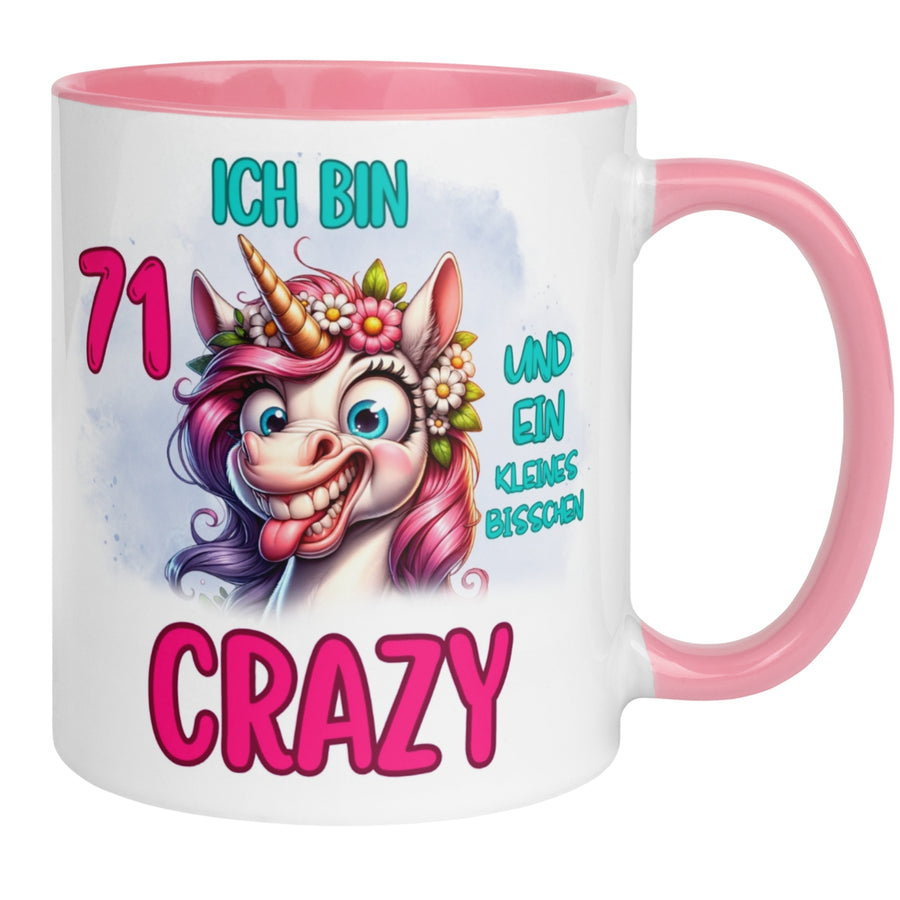 Tasse 71. Geburtstag | Einhorn & Spruch | Ich bin 71 und ein kleines bisschen Crazy
