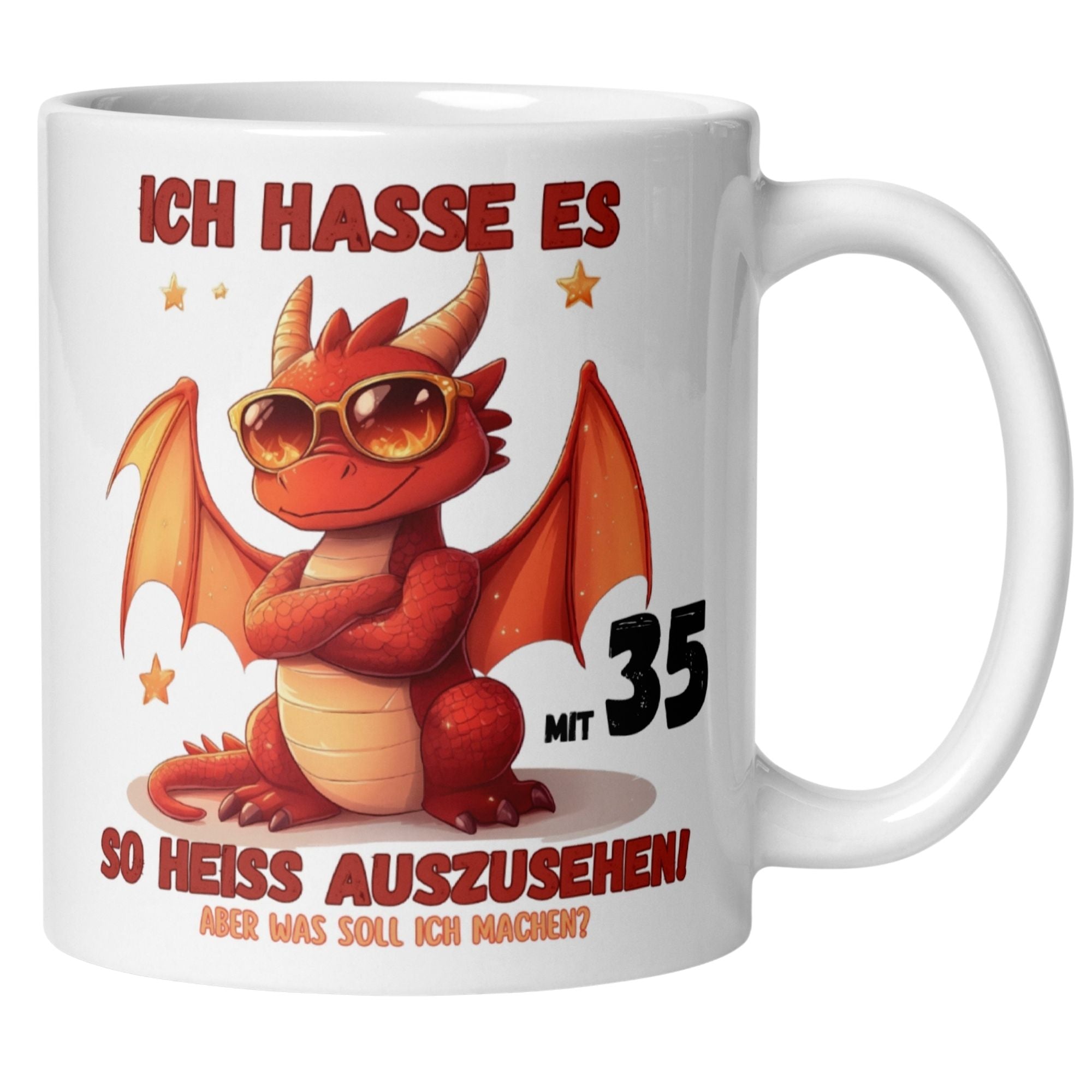 Momentals® Tasse 35. Geburtstag | Drache & Spruch | Ich hasse es mit 35 so heiss auszusehen
