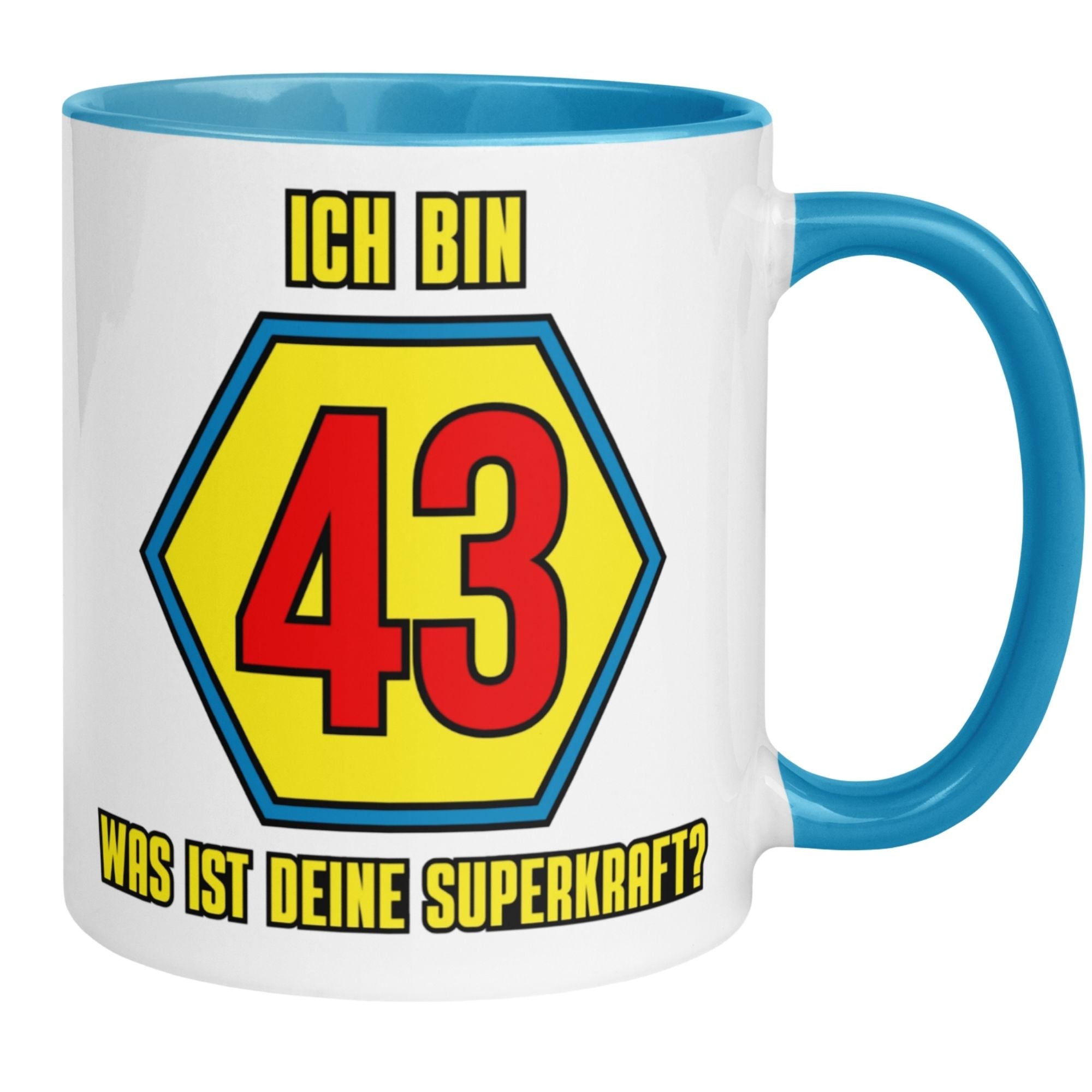 Momentals® Tasse 43. Geburtstag | Superheld & Spruch | Ich bin 43 und was ist deine Superkraft