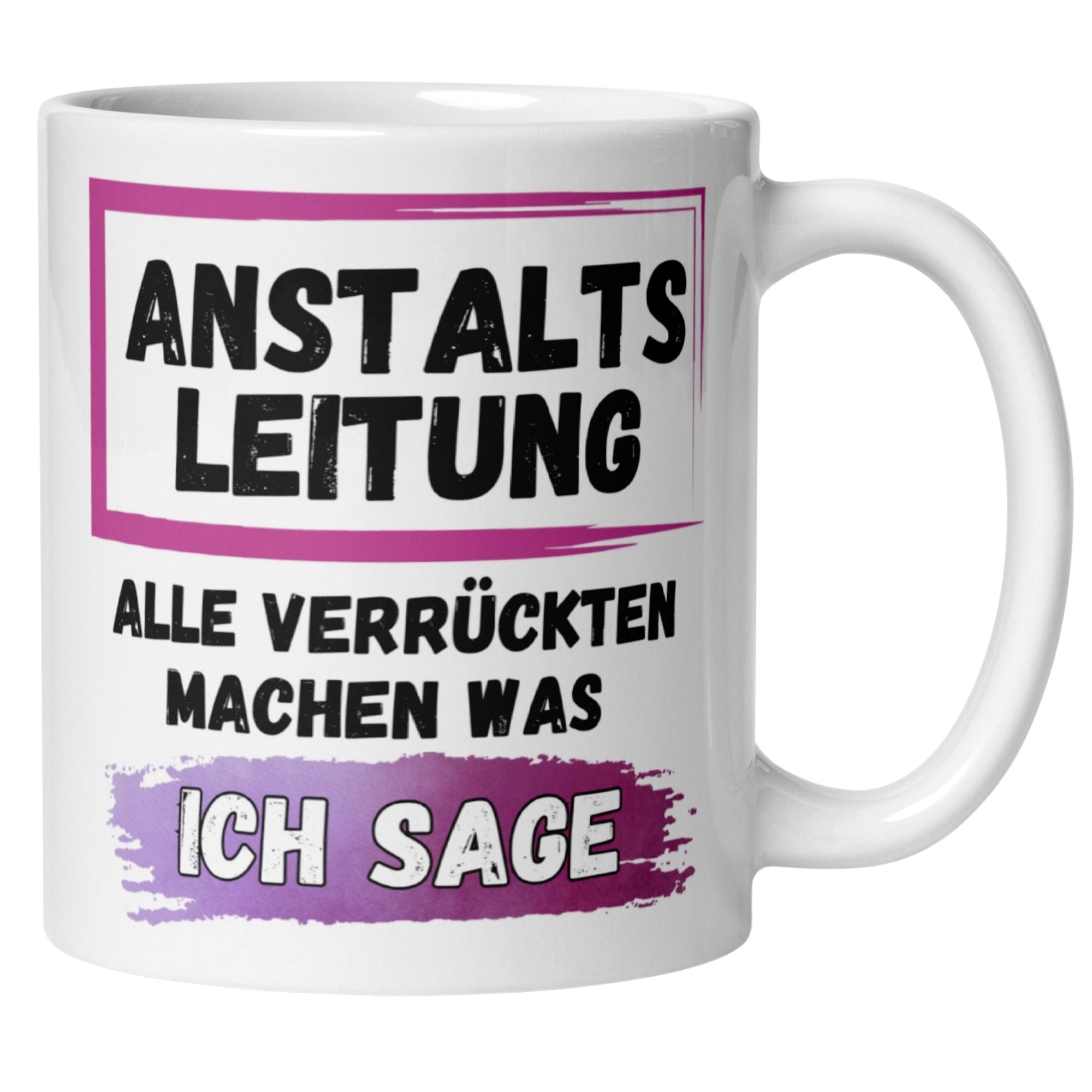 Momentals Tasse Chefin mit humorvollem Spruch "Alle Verrückten machen was ich sage" für Abschiedsgeschenke.