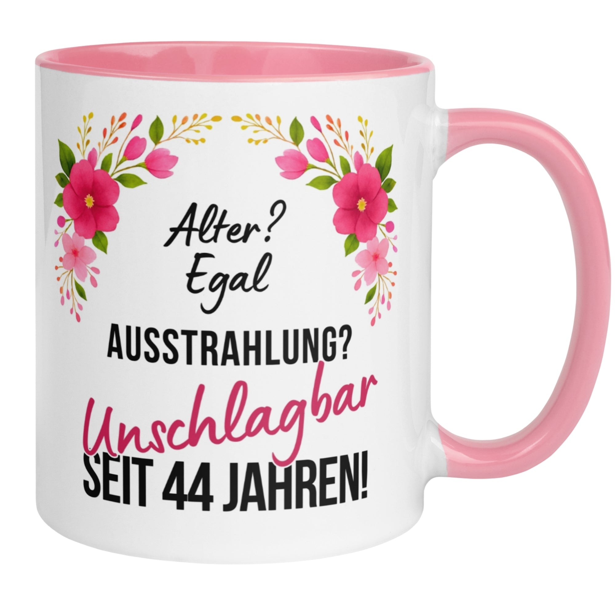 Momentals® Tasse 44. Geburtstag | Blumen & Spruch | Ausstrahlung - Unschlagbar seit 44 Jahren