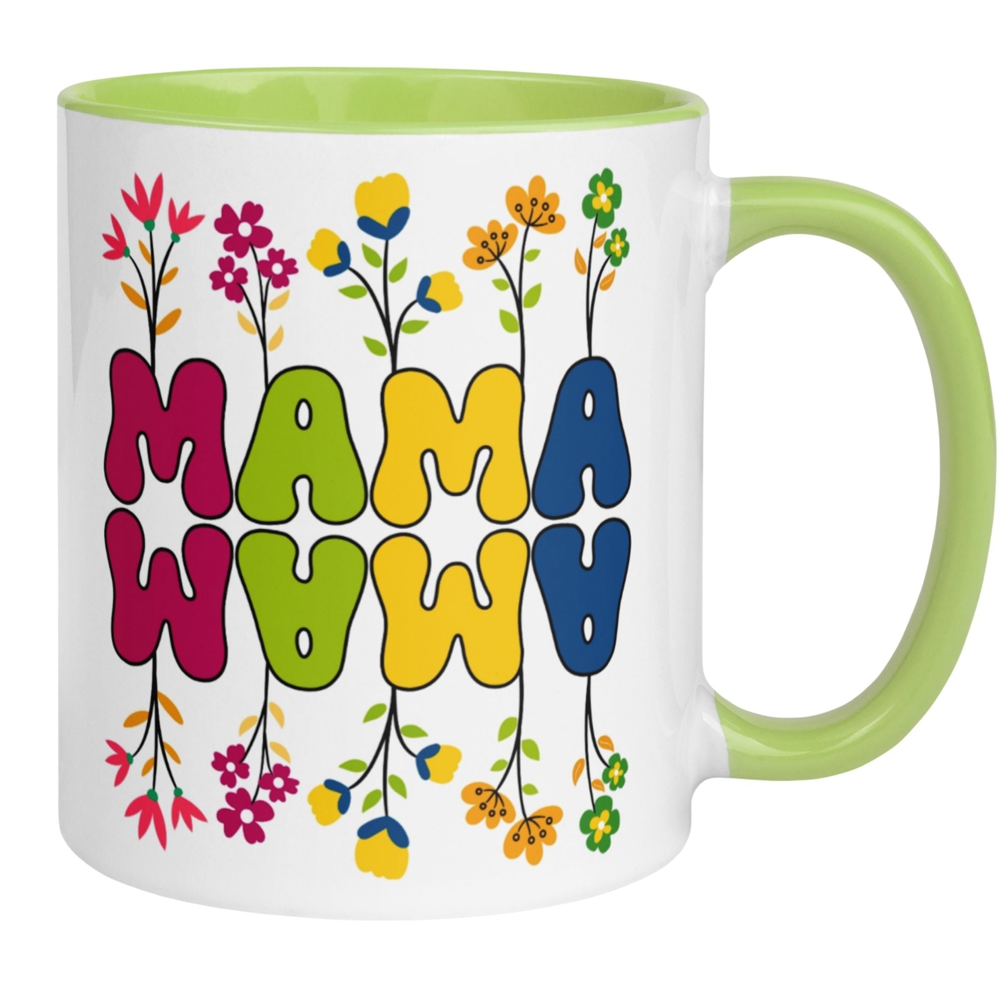 Momentals® Tasse Mama | Patchwork-Muster & Illustration | Bunte Buchstaben im Retro-Look