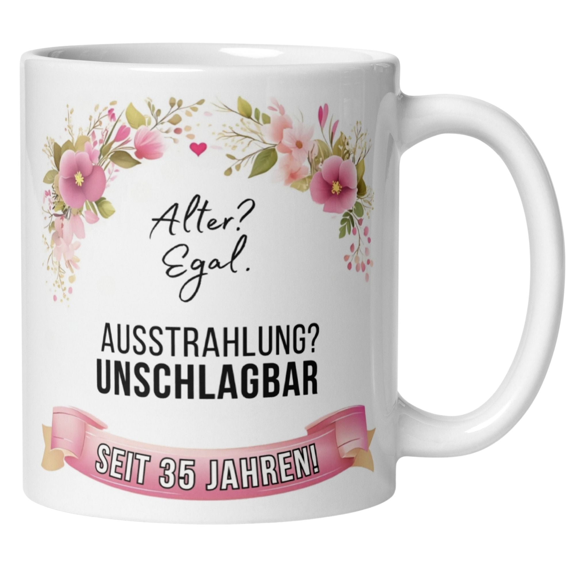 Momentals® Tasse 35. Geburtstag | Blumen & Spruch | Ausstrahlung - Unschlagbar seit 35 Jahren