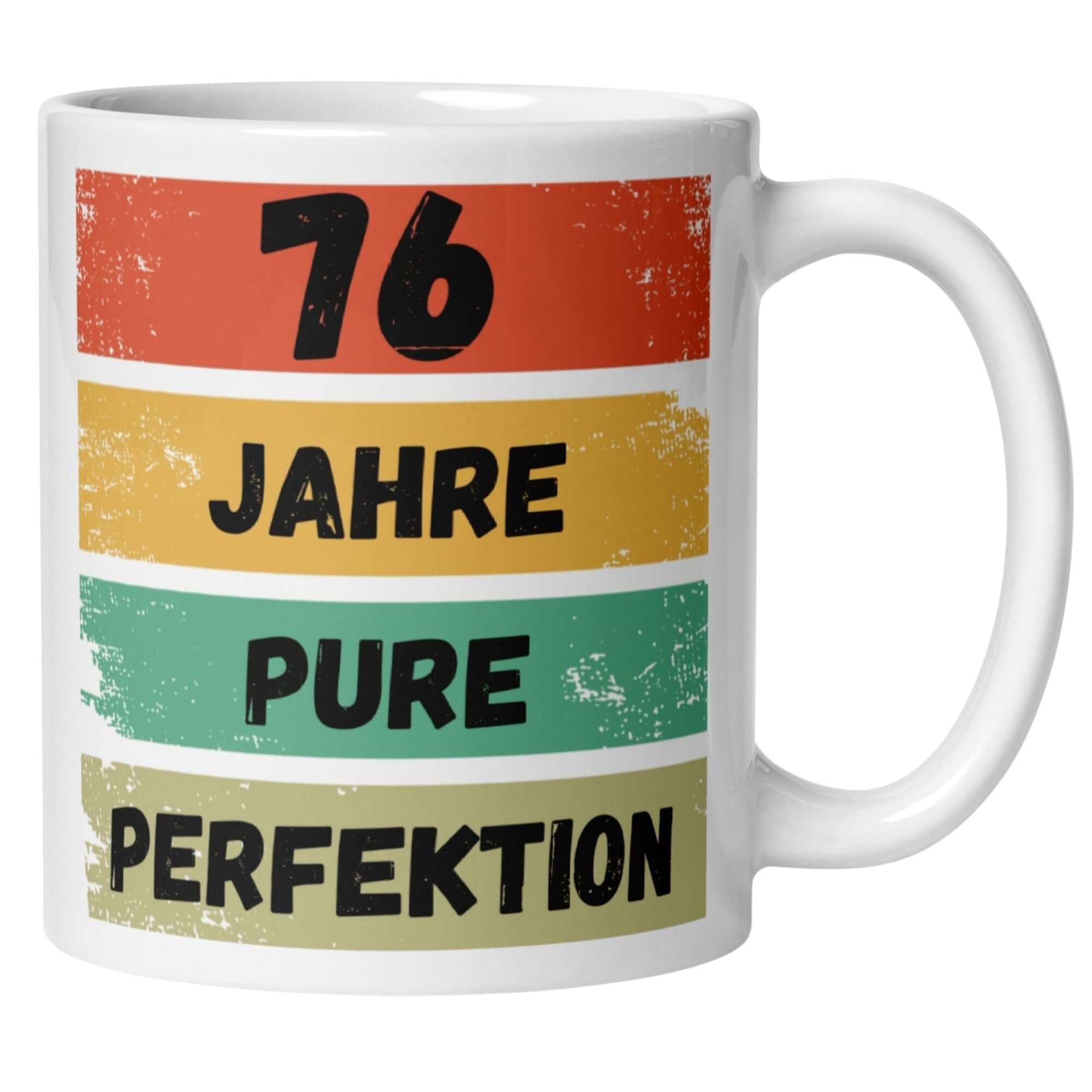 Stylish mug for 76th birthday with retro design and the phrase '76 Jahre pure Perfektion'