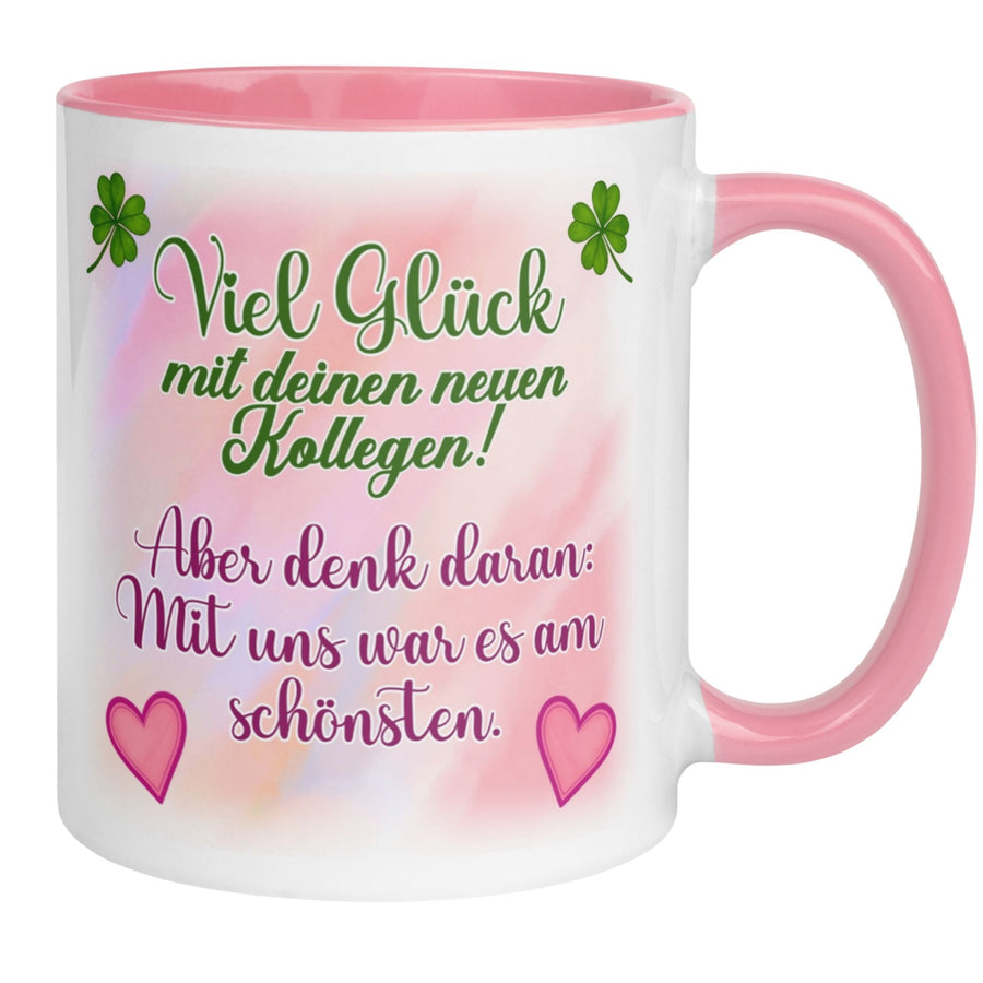 Tasse Abschied | Kleeblatt & Herzen | Viel Glück mit deinen neuen Kollegen