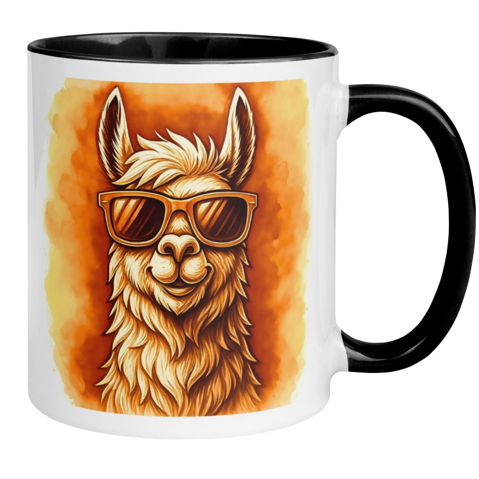 Momentals® Tasse mit witzigem Lama in Sonnenbrille und lebendigen Farben, ideal für Tierliebhaber.