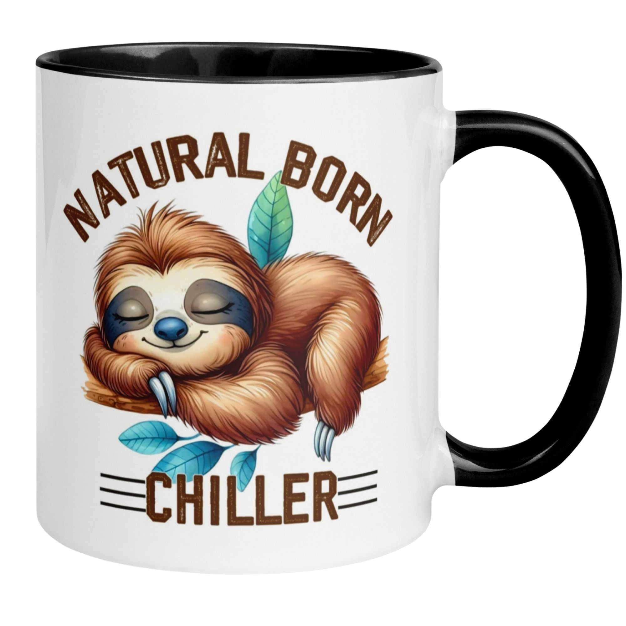 Momentals Tasse mit Faultier-Motiv und Spruch "Natural Born Chiller", ideal für entspannte Tierfreunde.