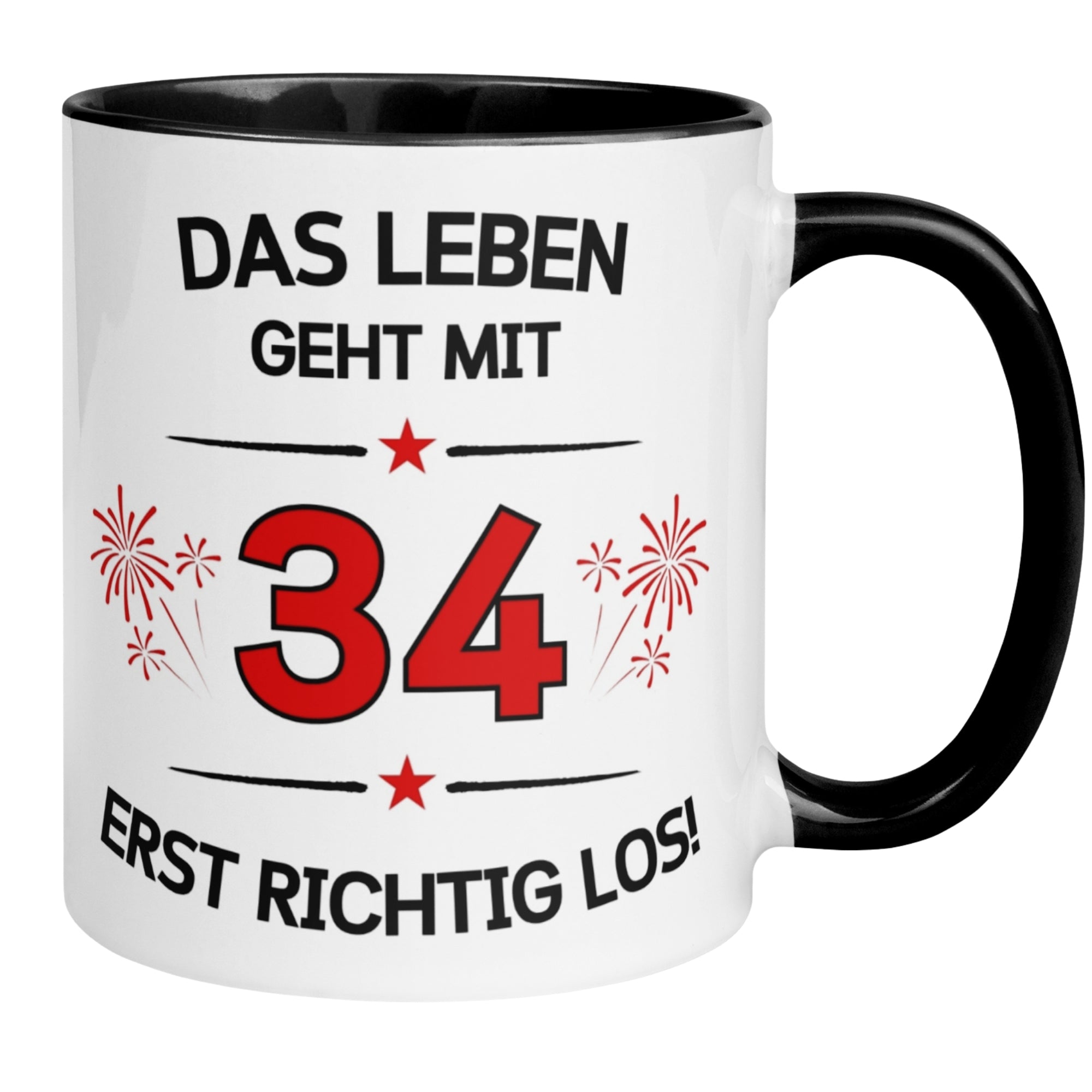 Tasse 34. Geburtstag Mann Frau – „Das Leben geht mit 34 erst Los“ – Geschenk zum Geburtstag Männer Frauen
