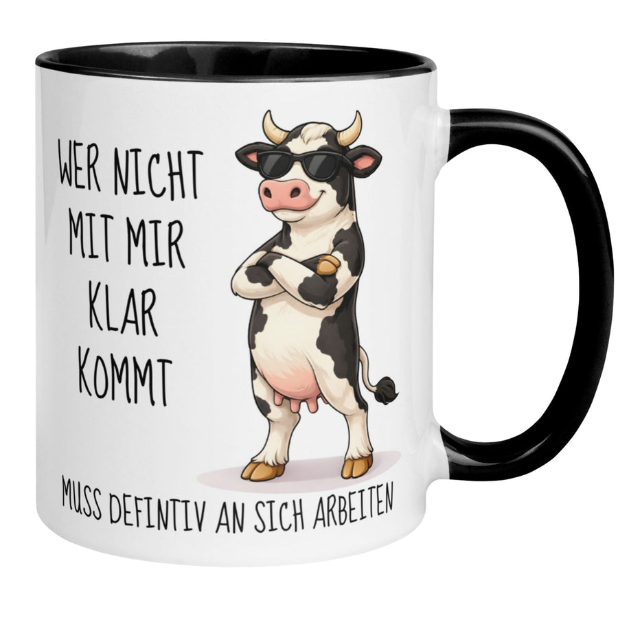 Tasse Kuh – „Wer nicht mit mir klar kommt“ – lustiger Kuh Geschenk Becher