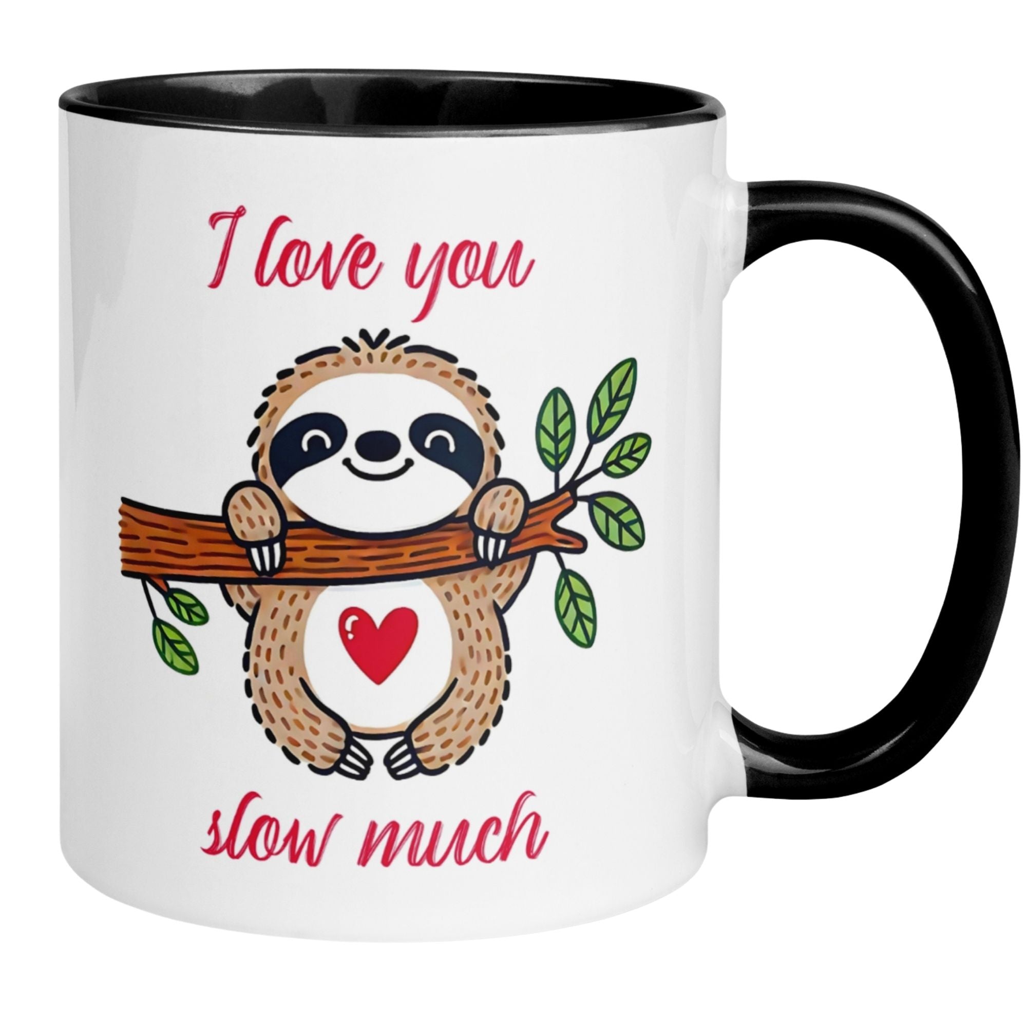 Momentals Tasse mit Faultier und Spruch "I Love You Slow Much" für Valentinstag und Geschenke.