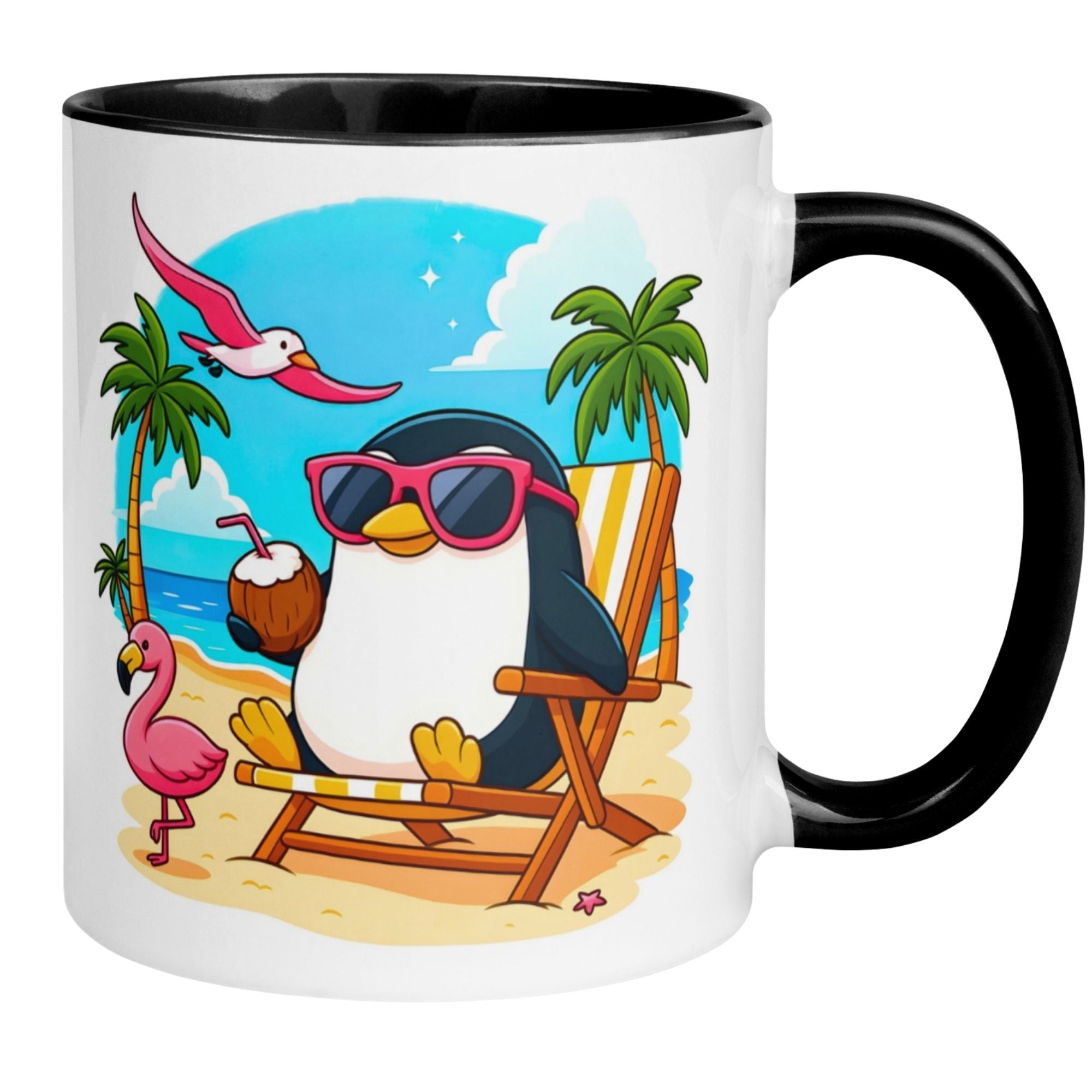 Pinguin Tasse | Chilliger Pinguin am Strand – Bleib cool
