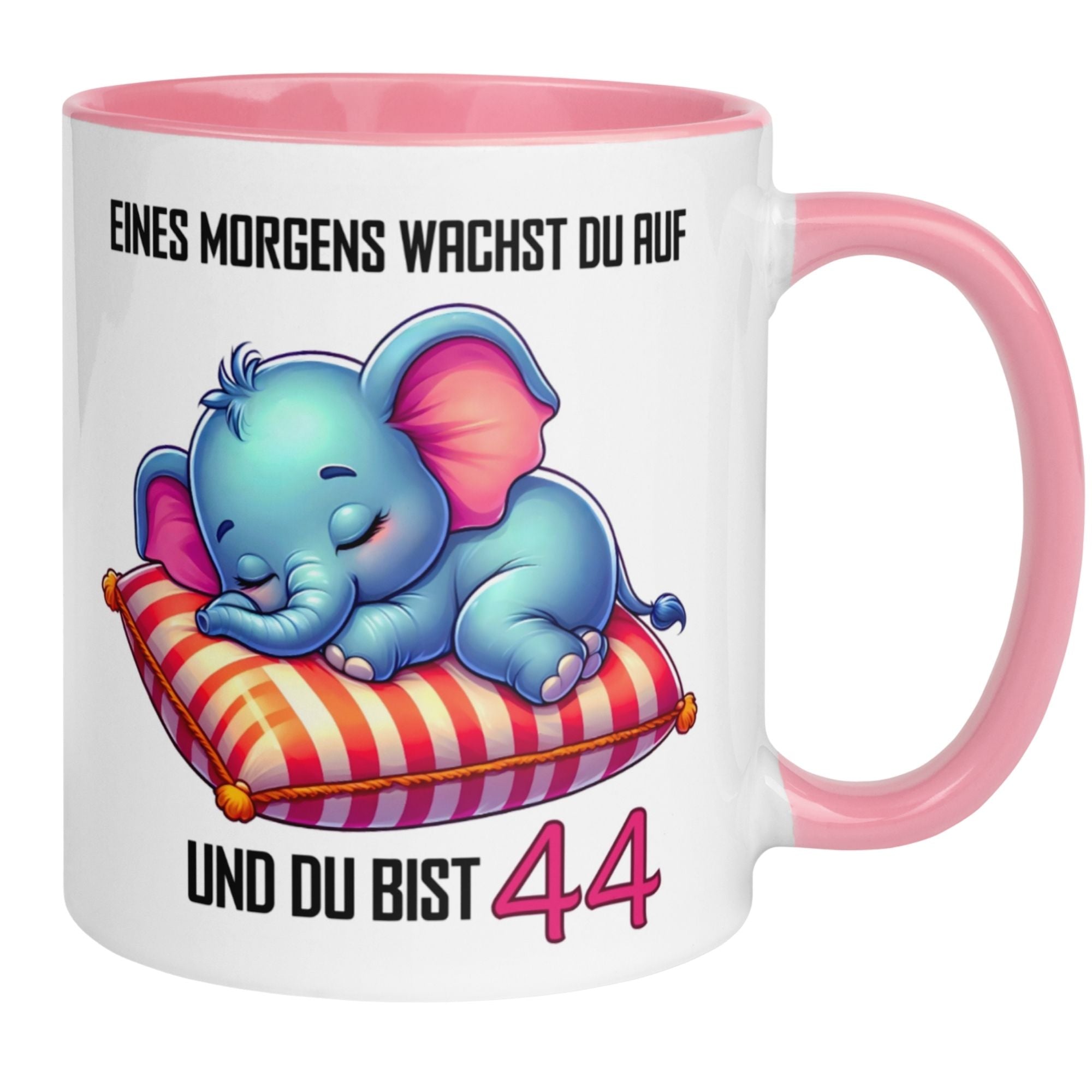 Momentals® Tasse zum 44. Geburtstag mit niedlichem Elefanten und fröhlichem Spruch für besondere Anlässe.