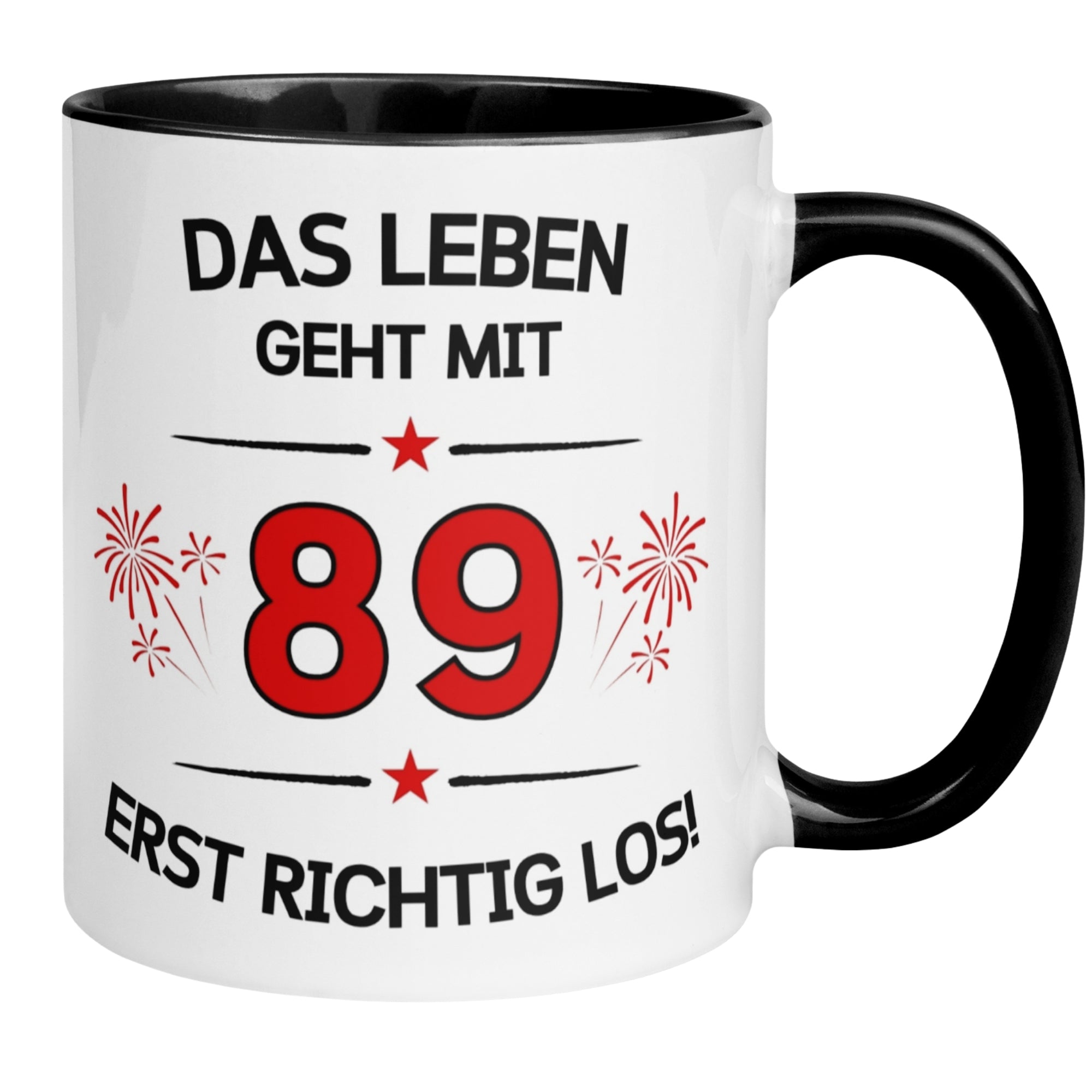 Tasse 89. Geburtstag | Feuerwerk & Spruch | Das Leben geht mit 89 erst Los