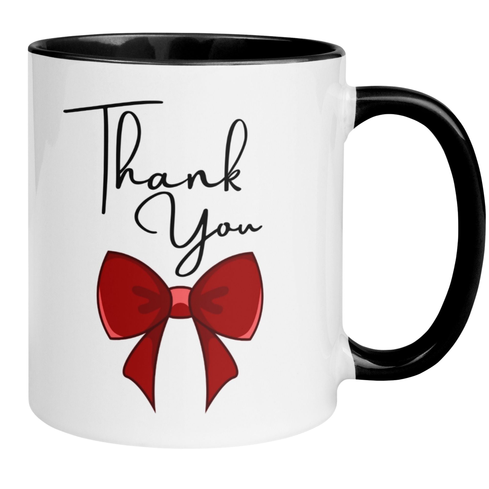 Momentals Thank You mug featuring a red bow, perfect for expressing gratitude with style.