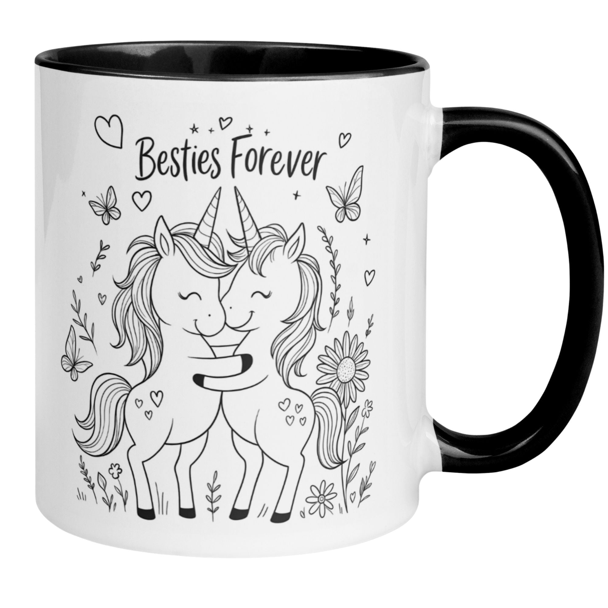 Momentals Tasse mit Einhörnern und "Besties Forever" Schriftzug, ideal für beste Freunde.