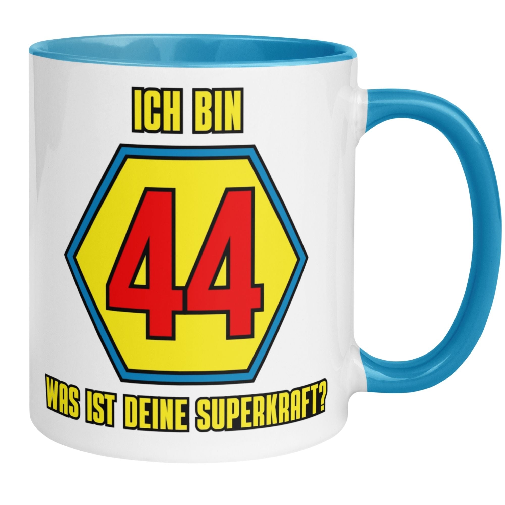 Momentals® Tasse 44. Geburtstag | Superheld & Spruch | Ich bin 44 und was ist deine Superkraft