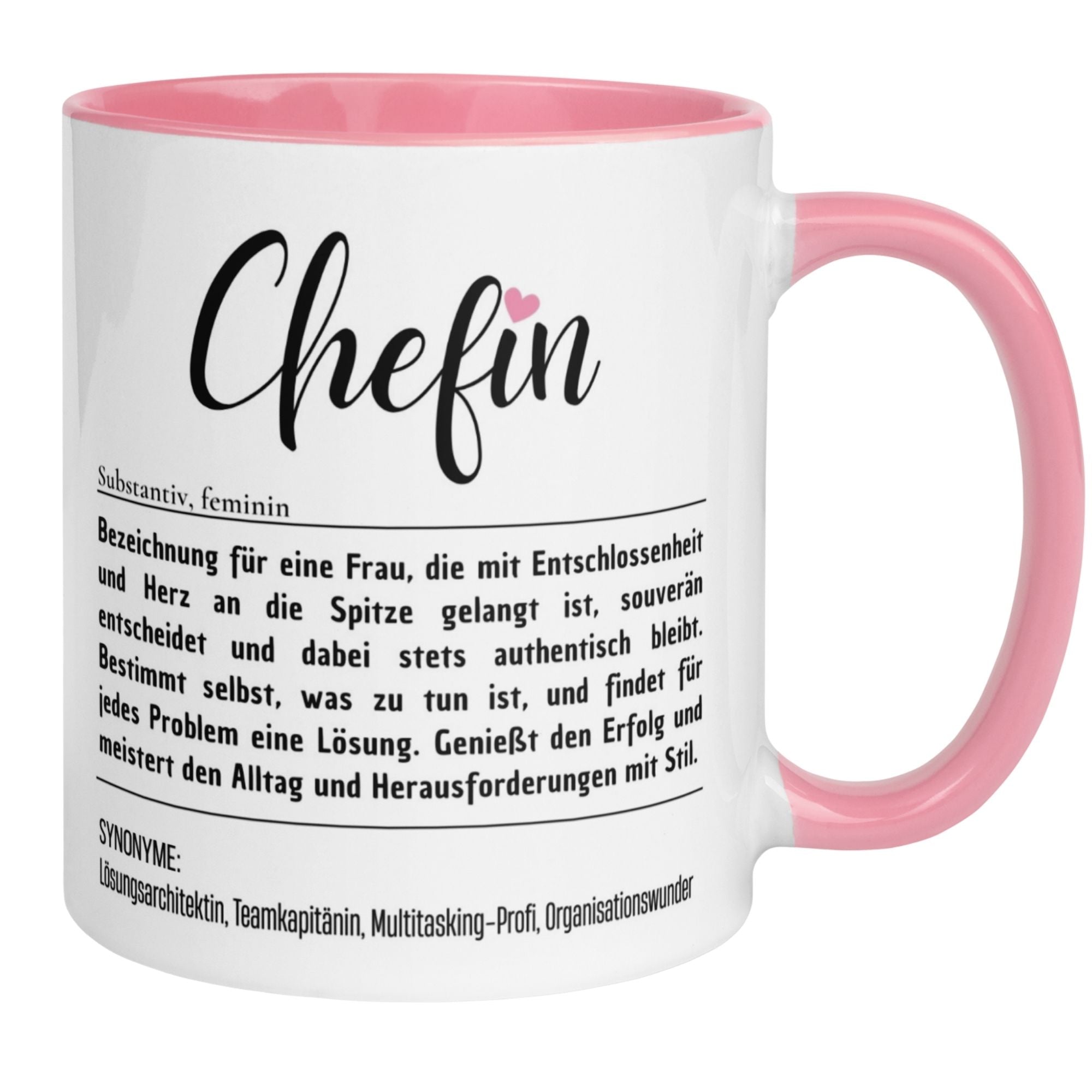 Momentals® Tasse Chefin mit Duden-Stil, humorvolle Definition und Synonyme für eine starke Chefin.