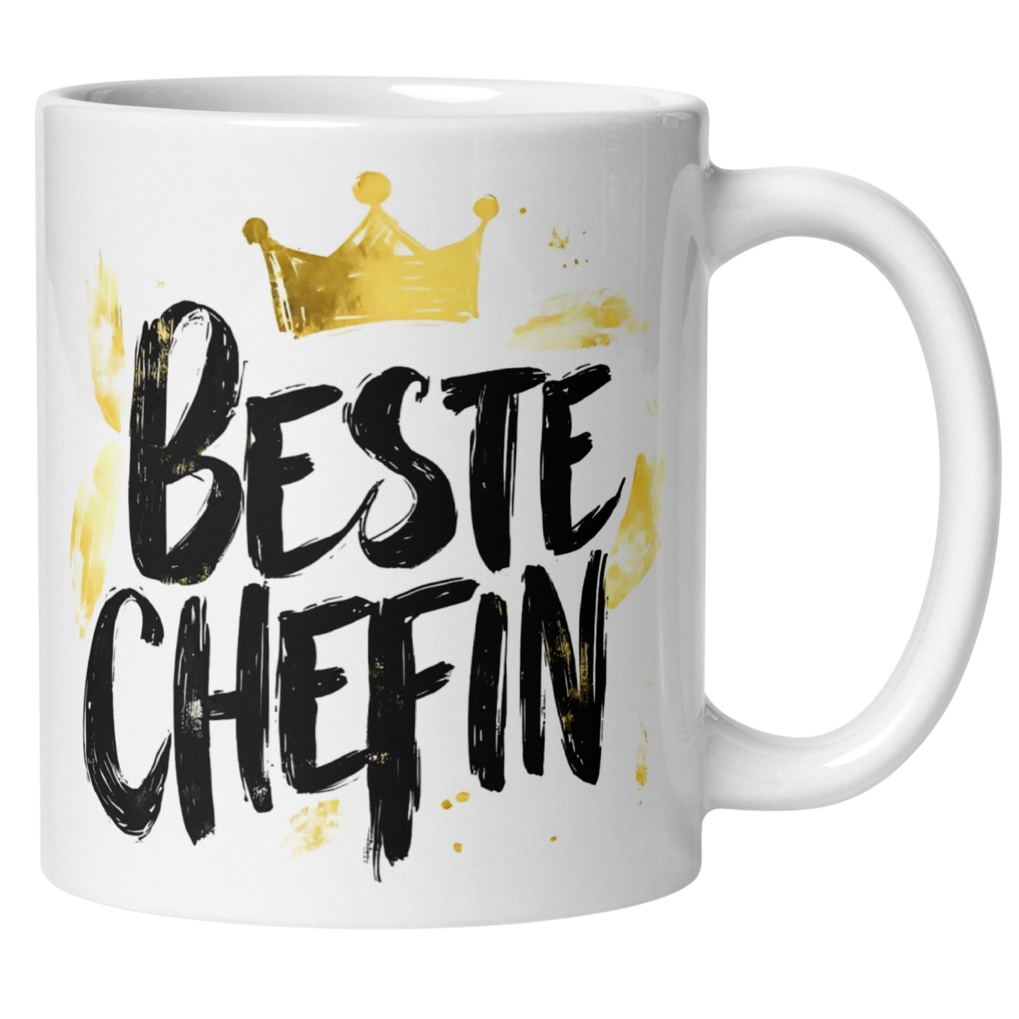 Momentals® Tasse mit Aufschrift 'Beste Chefin' und goldener Krone, humorvolles Abschiedsgeschenk