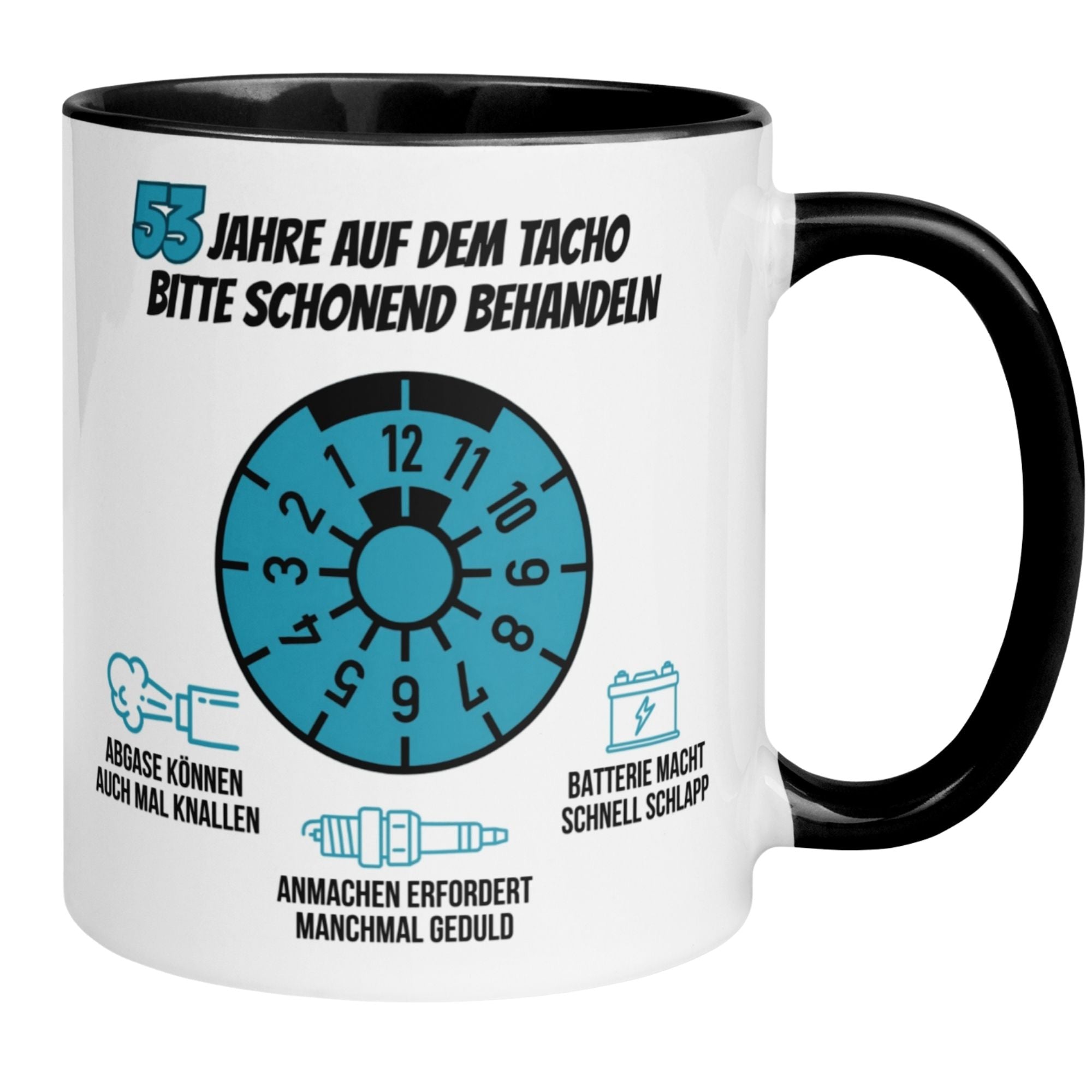 Momentals® Tasse 53. Geburtstag | Sarkasmus & Spruch | 53 Jahre auf dem Tacho – Bitte schonend behandeln
