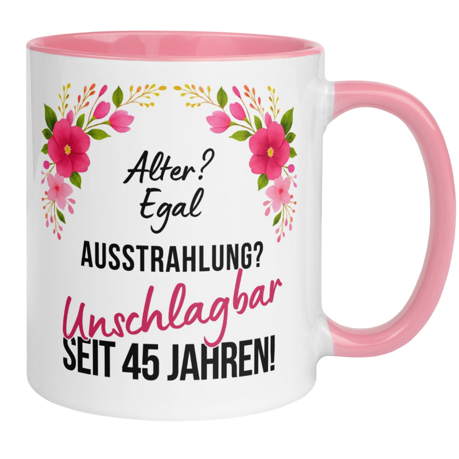Tasse 45. Geburtstag | Blumen & Spruch | Ausstrahlung - Unschlagbar seit 45 Jahren