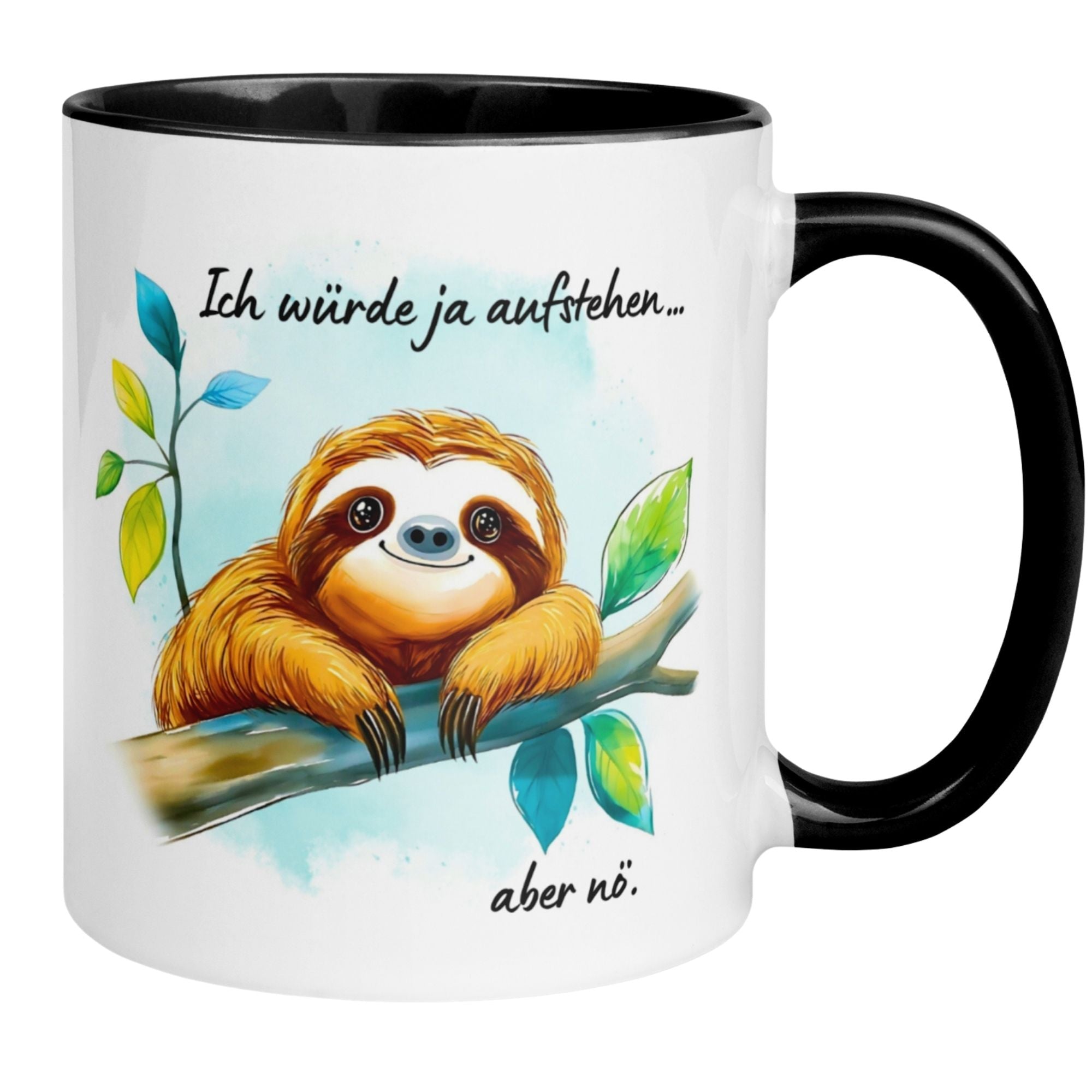 Momentals® Tasse mit Faultier-Design und witzigem Spruch für Morgenmuffel und Kaffeeliebhaber.