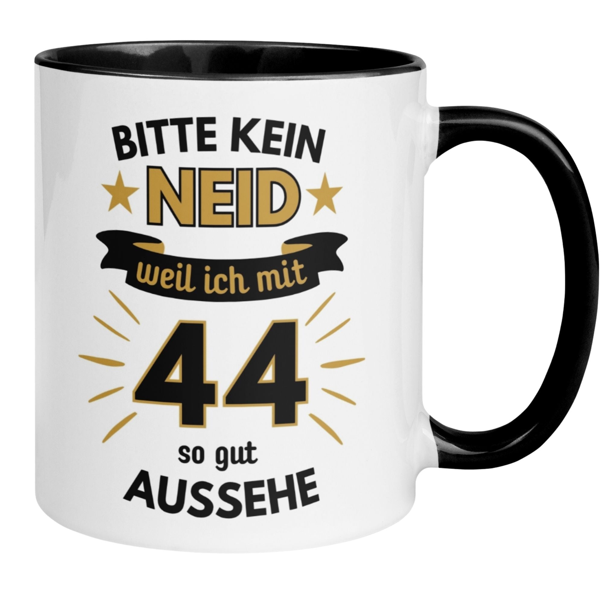 Momentals 44. Geburtstag Tasse mit Spruch 'Bitte kein Neid, weil ich mit 44 so gut aussehe'