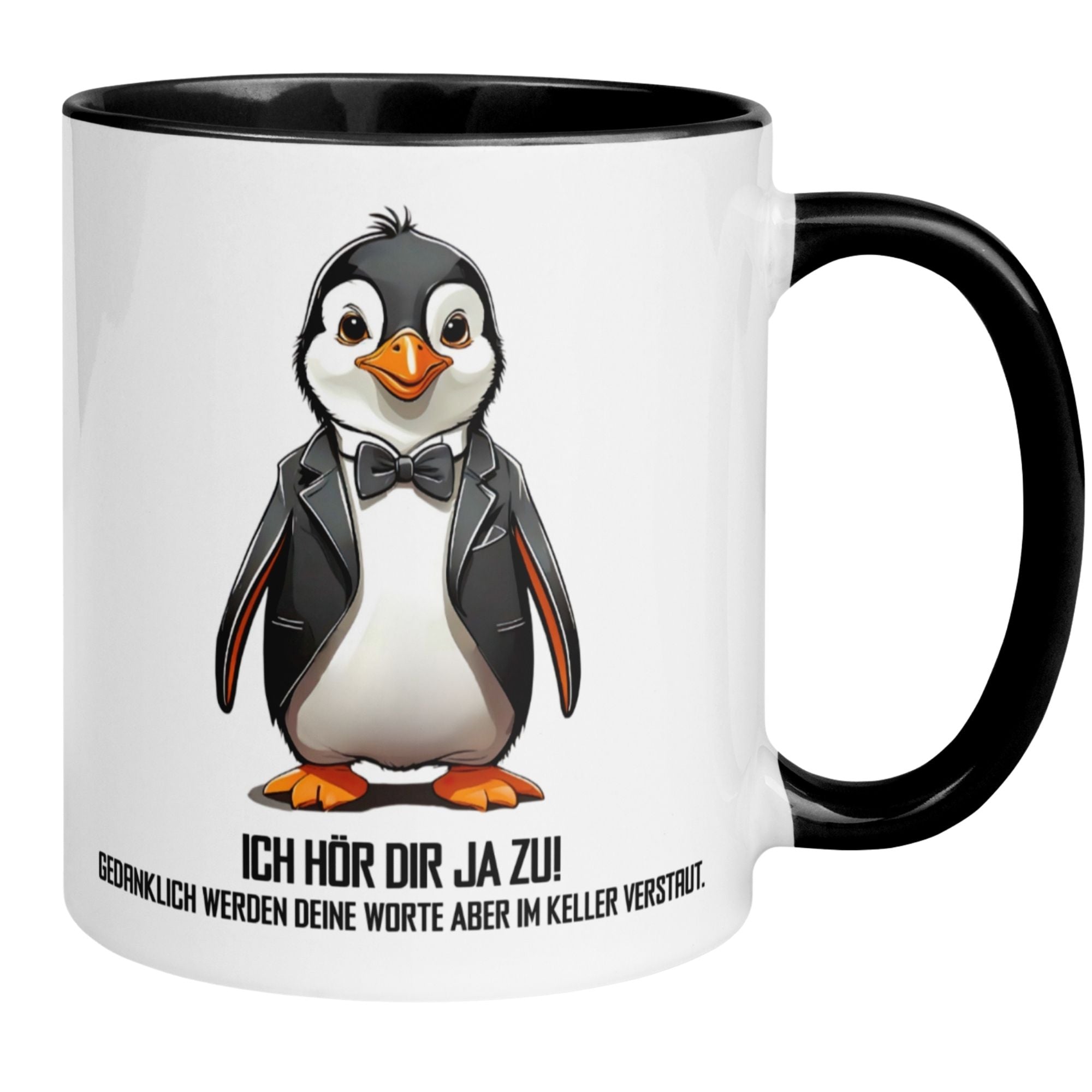 Momentals Tasse für Morgenmuffel mit Pinguin-Motiv und humorvollem Spruch