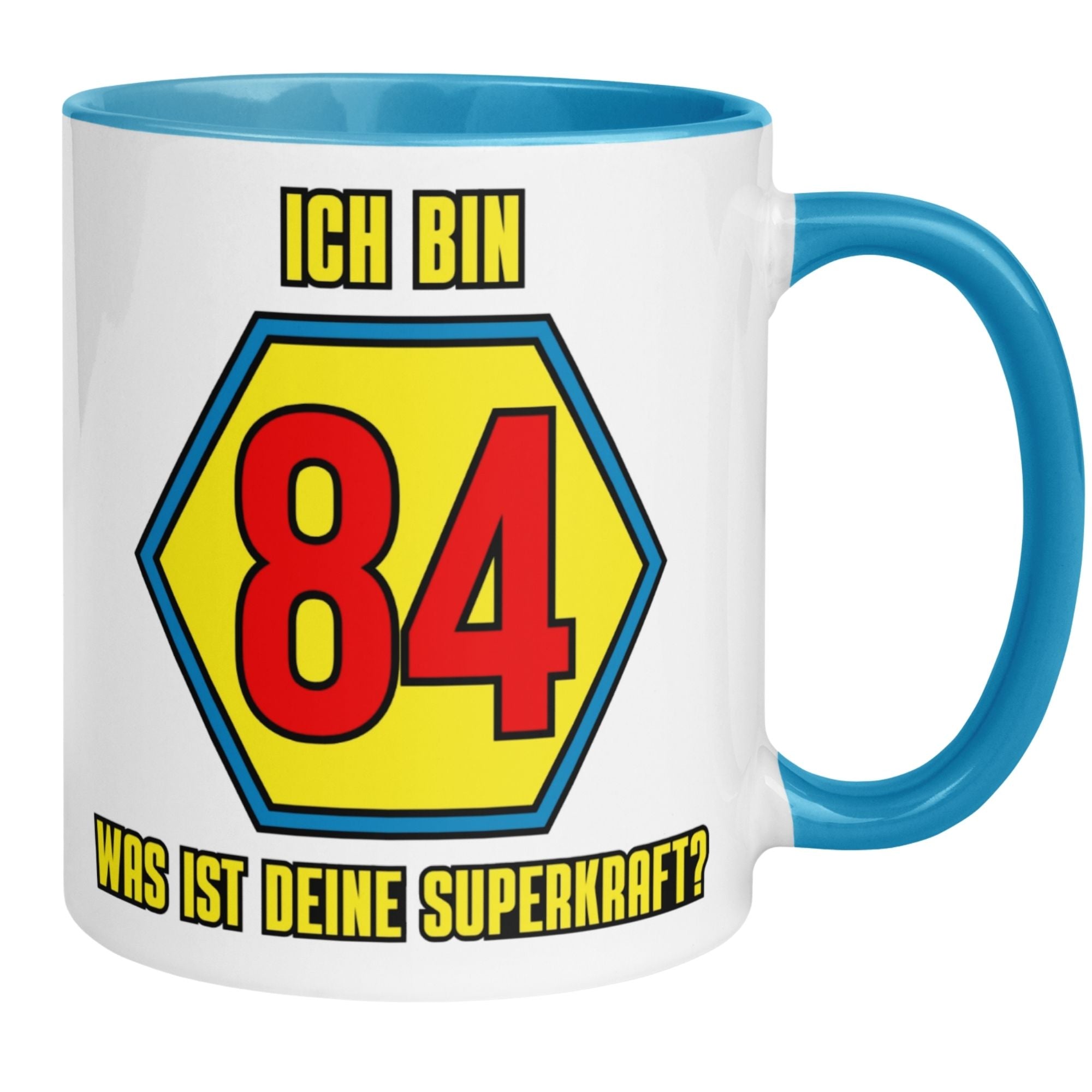 Momentals® Tasse 84. Geburtstag | Superheld & Spruch | Ich bin 84 und was ist deine Superkraft
