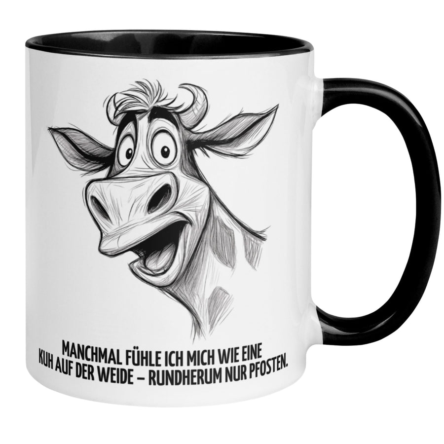 Kuh Tasse | Manchmal fühle ich mich wie eine Kuh auf der Weide – rundherum nur Pfosten