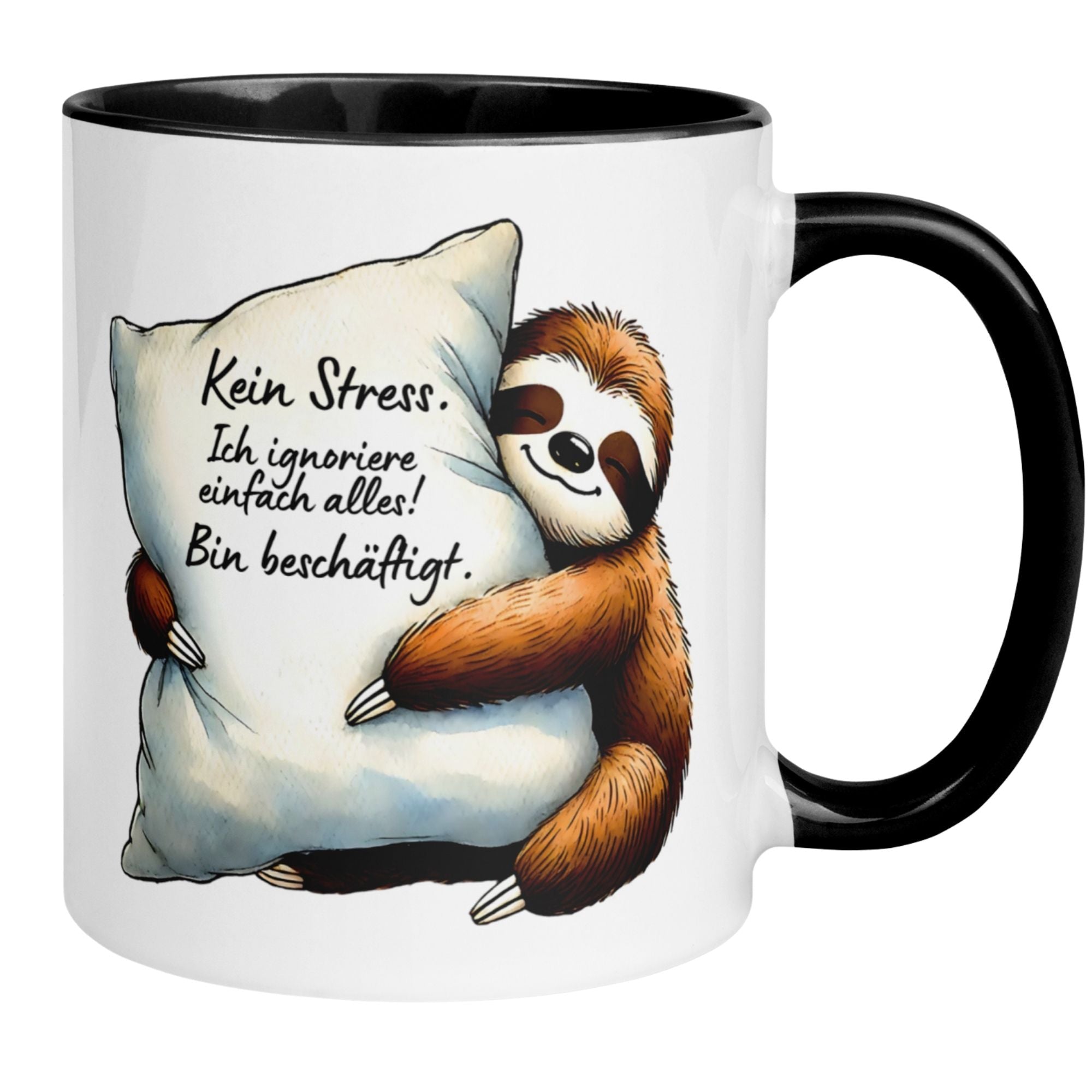 Momentals Tasse mit Faultier und Spruch: "Kein Stress. Ich ignoriere einfach alles!"