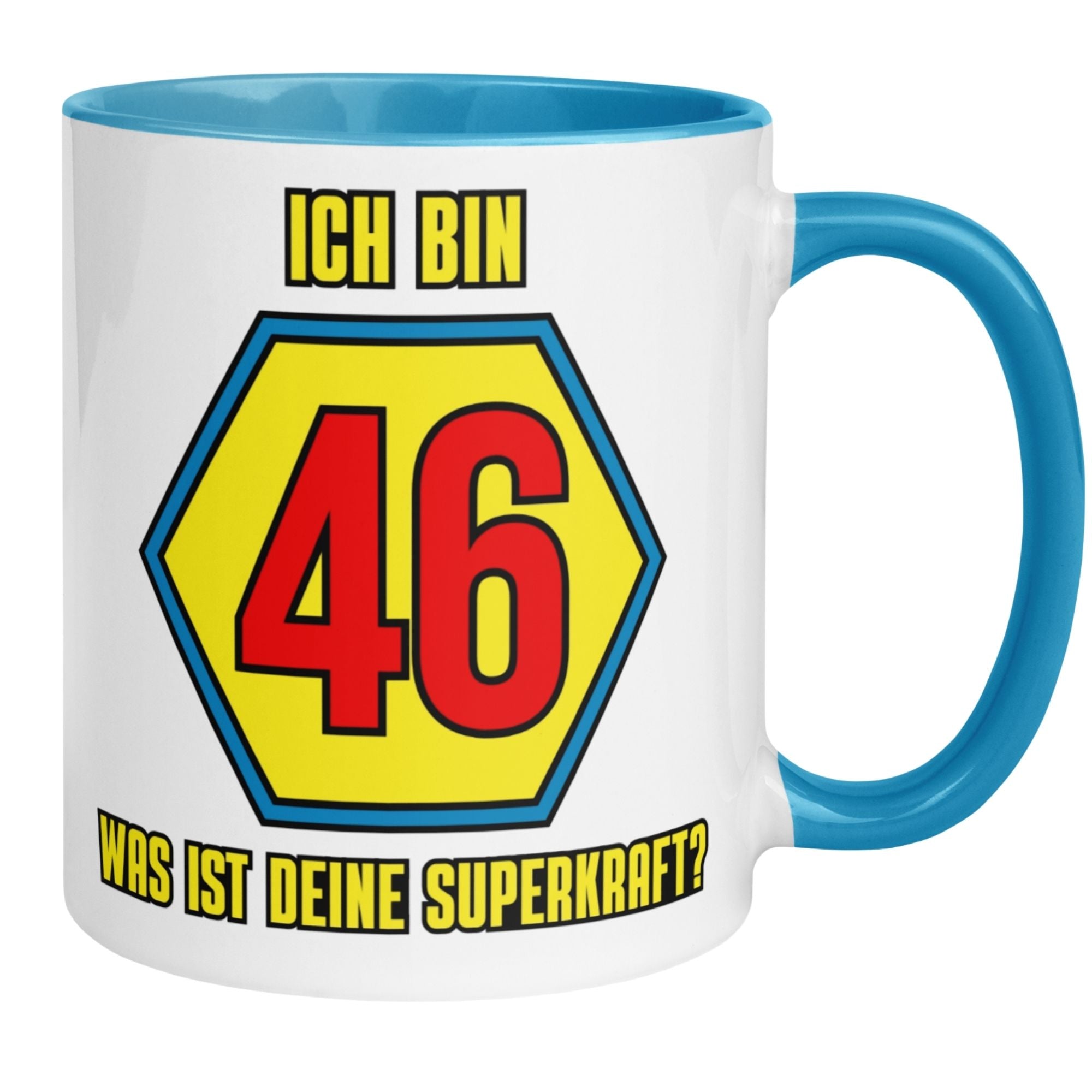 Momentals® Tasse 46. Geburtstag | Superheld & Spruch | Ich bin 46 und was ist deine Superkraft